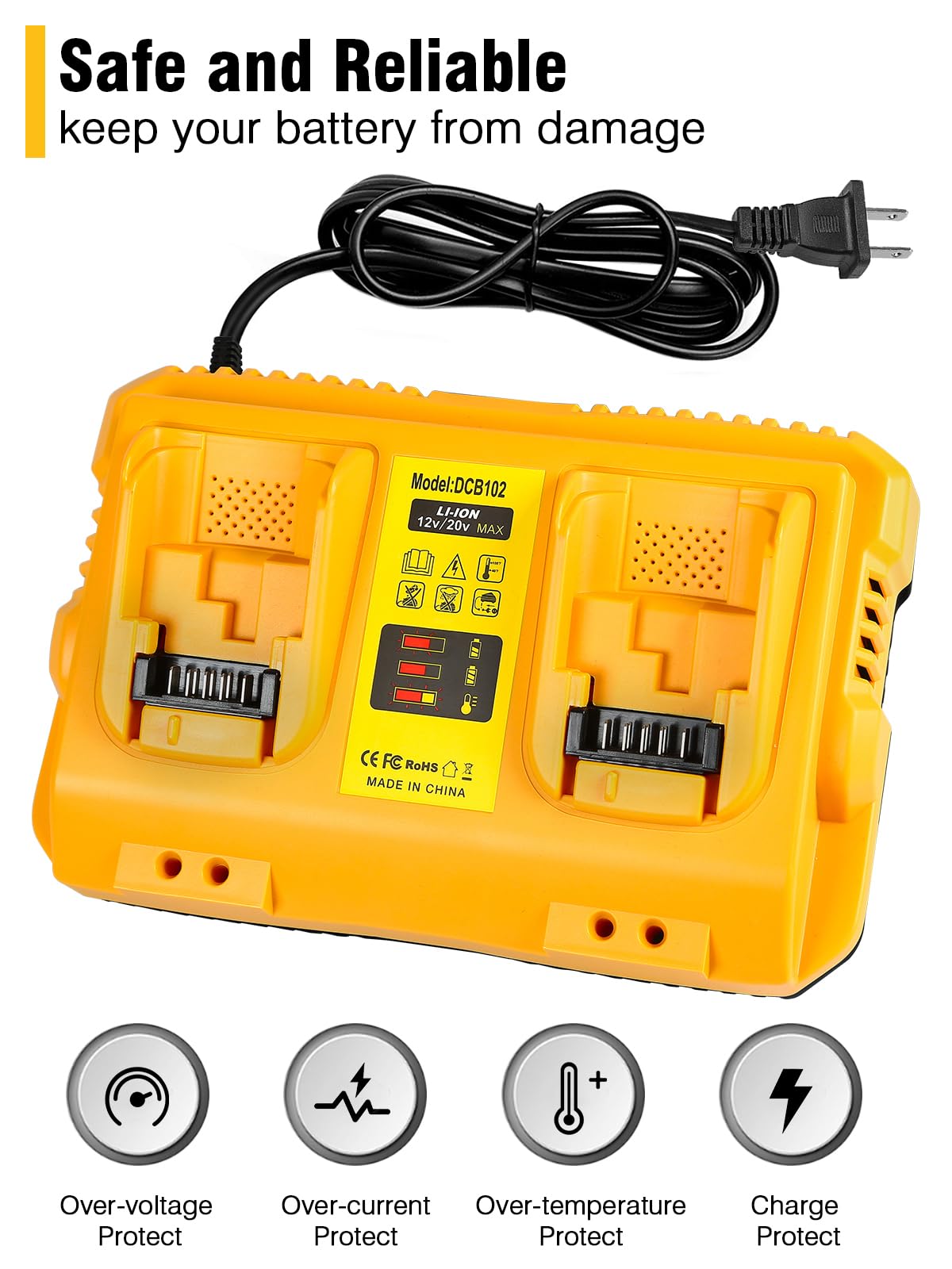 Coomyxin Dcb102 20V Max Battery Charger Replacement For Dewalt Battery Charger, 2 Port Charger Compatible With Dewalt 12V 20V Ba