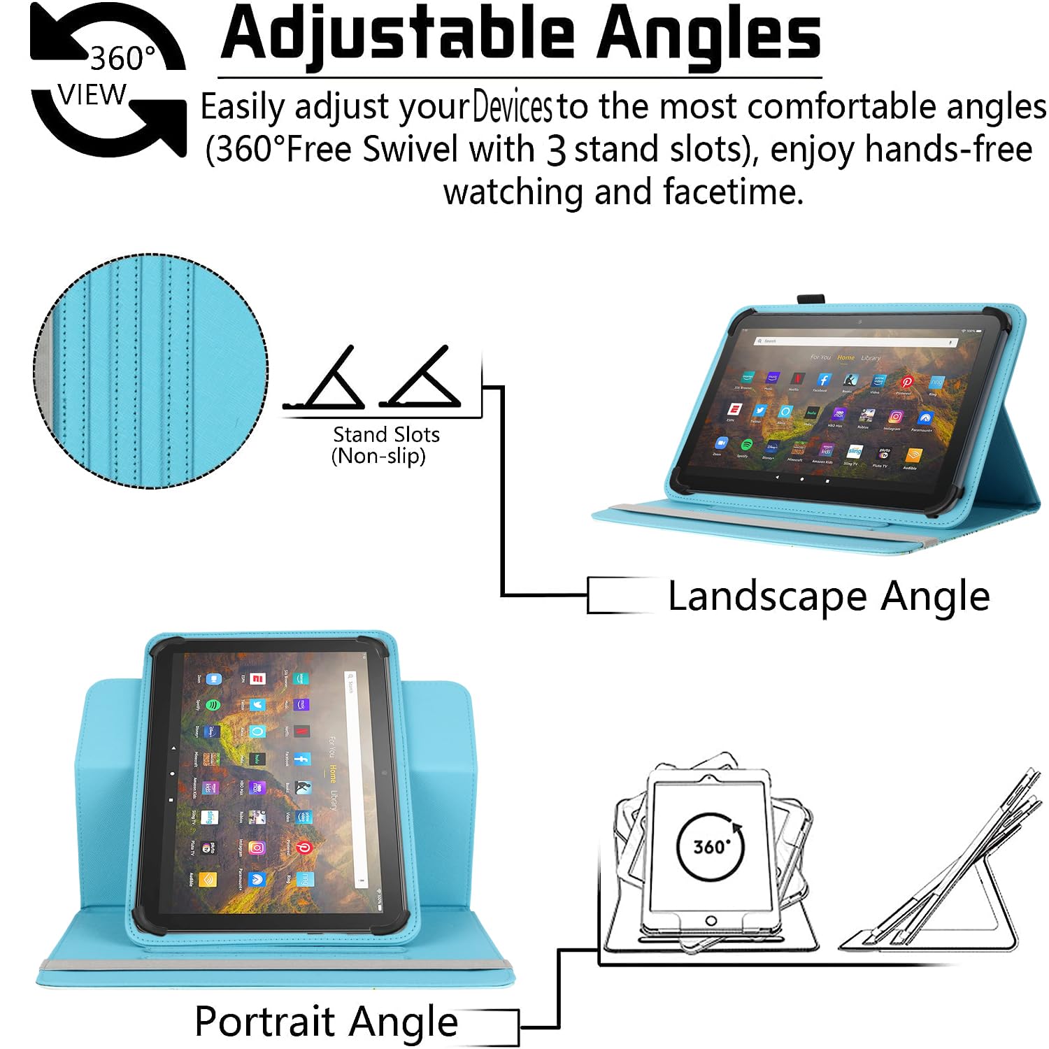 Pudazvi Universal 10 10.1 Inch Android Tablet Case,360 Degree Rotatable Kickstand Multiple Viewing Stand Case Cover For 9.6'' 10