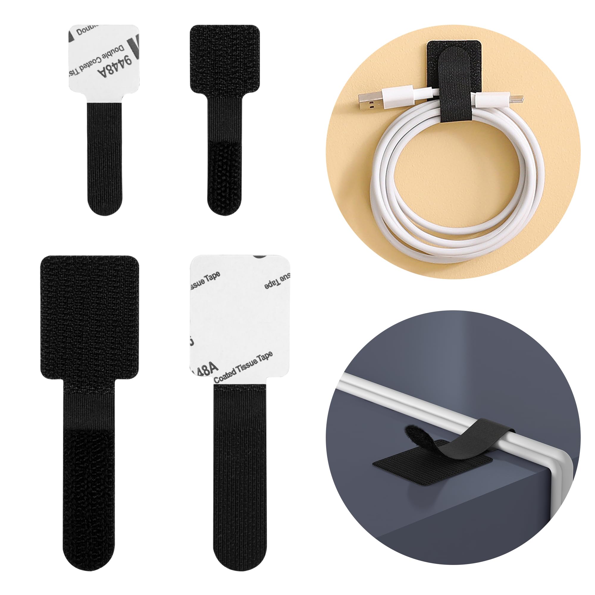 Nearockle 36 Pcs Adhesive Wire Organizer,Adjustable Hook And Loop Cable Clips, Two Size Cord Holder Wrap For Earphone Cable, Cha