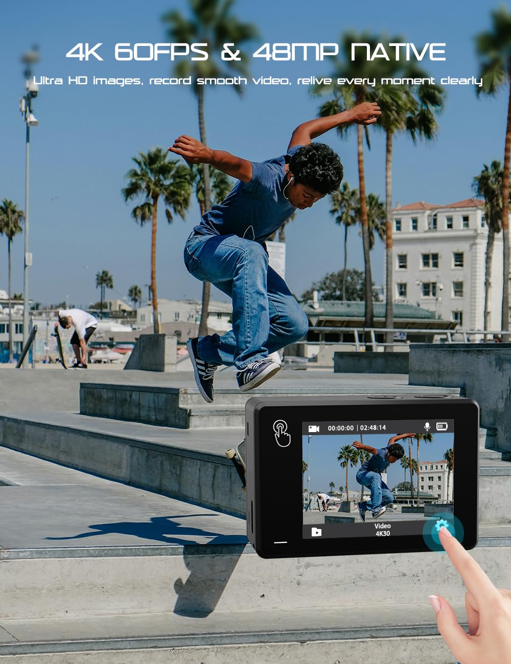 Apexcam Action Camera 4K/60Fps With 64Gb Sd Card,131Ft Waterproof Underwater Camera 48Mp Sports Camera Wifi Touch Screen Helmet Camera With External Mic, Remote Control,Mounting Accessories Kit