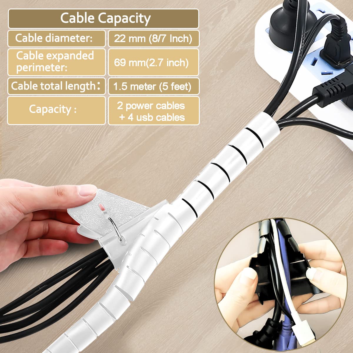 Fanoshon White Cable Management Sleeves 2 Pcs Cord Protectors For Usb Cable Power Audio Video Wire Cables   Protect Cats Dogs Pe