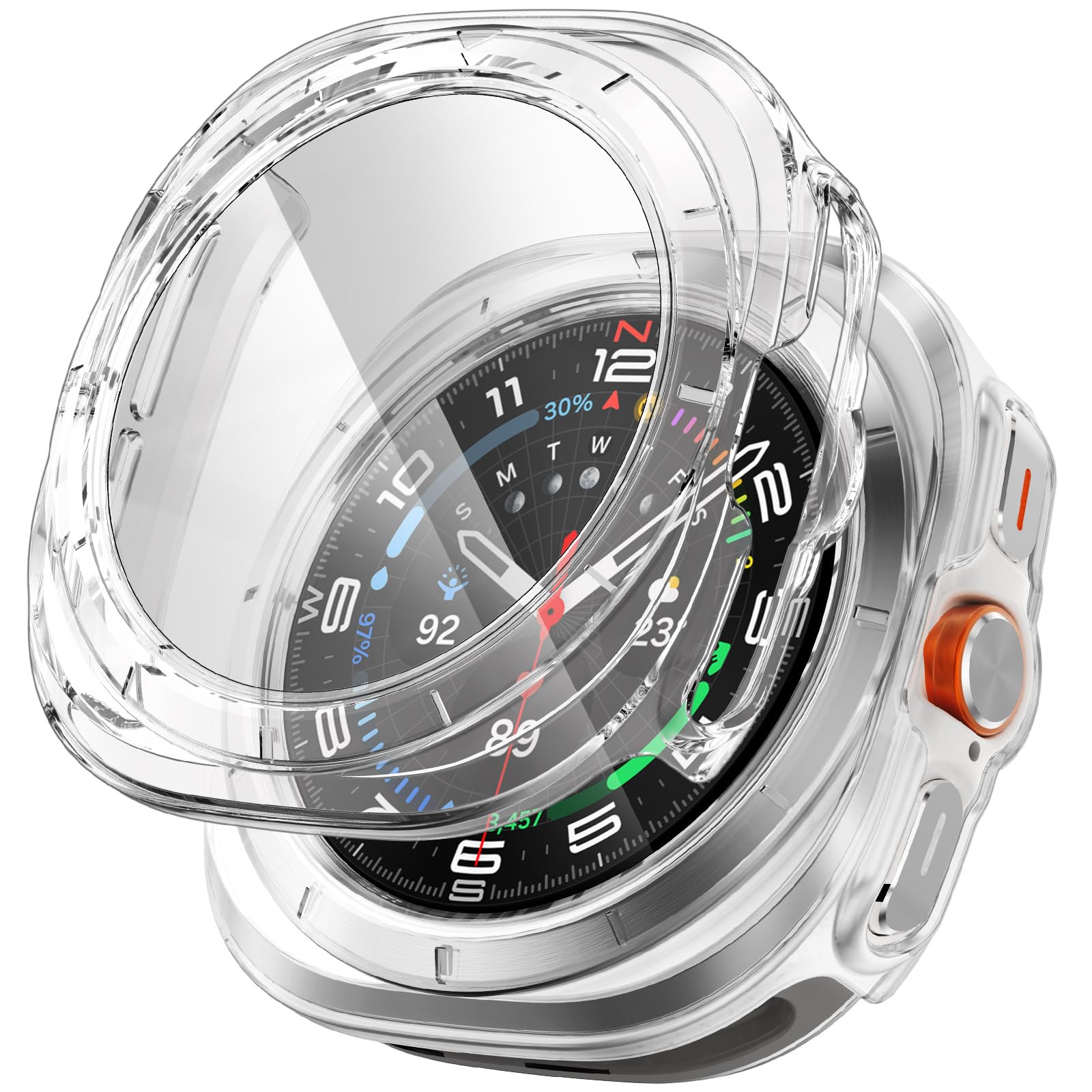 FULLIFE Compatible with Samsung Galaxy Watch Ultra Case 47mm Accessories for Men Women, Durable Case with Tempered Glass HD Full