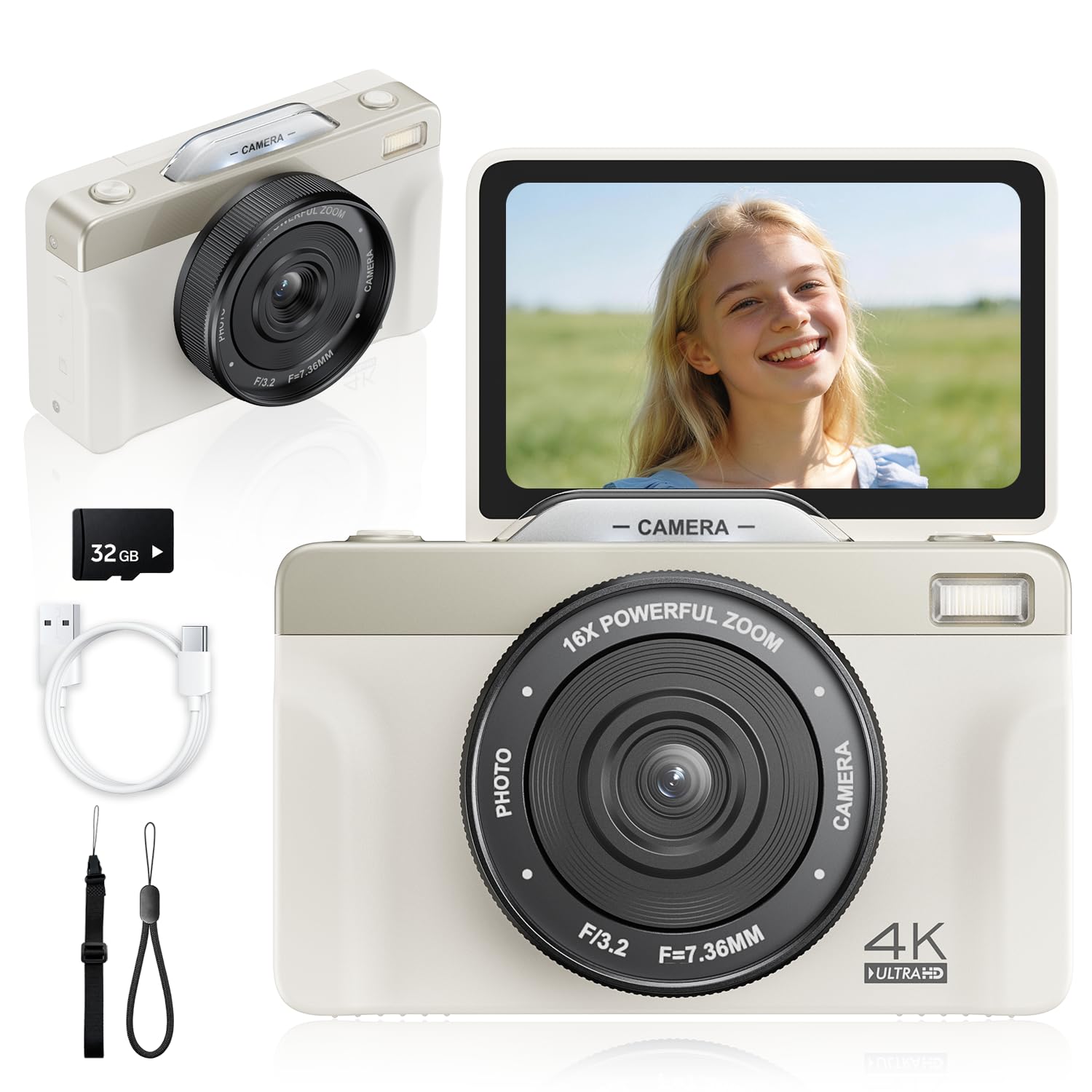 4K Digital Camera for Photography, 2026 Latest 64MP Autofocus WiFi Vlogging Camera for YouTube, 3 180 Flip Screen Compact Trav