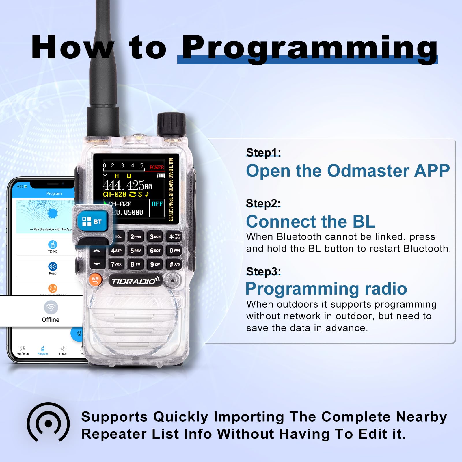 Tidradio Td H3 Gmrs Radio,Type C & Wireless Programming(4 Batteries),8 Band Long Range Walkie Talkies Rechargeable Handheld Full
