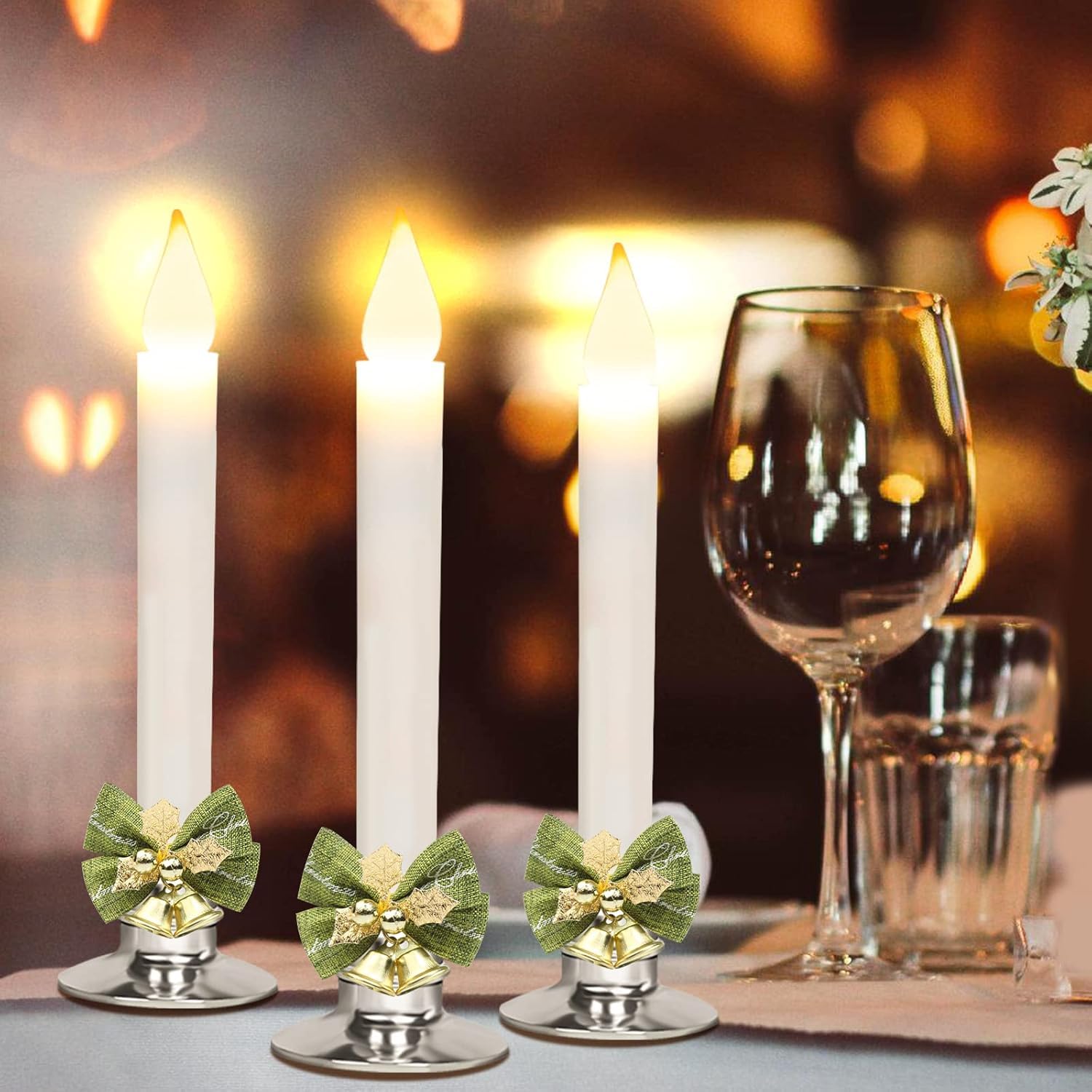 Kithouse Christmas Window Candles Lights With Timer Candles Flameless,Sliver Candlestick, Suction Cups,20 Pcs Battery Included,C