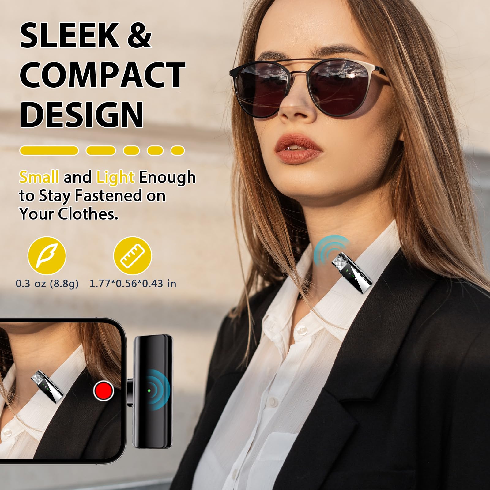 Yoobao Wireless Lavalier Microphone For Iphone 16 15 14, Android, Pc, Usb C Mini Microphones With Metal Charging Case, 164Ft Ran