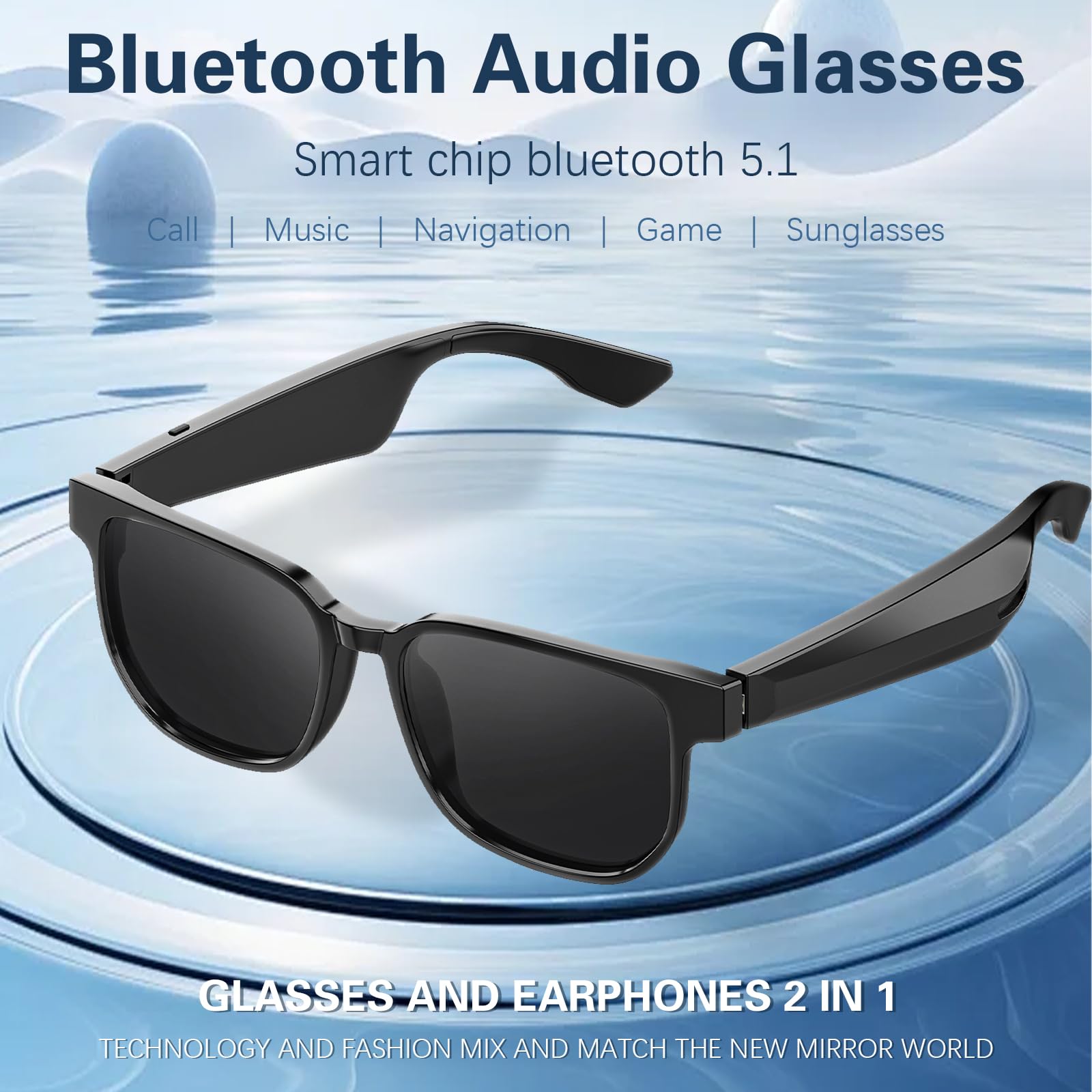 Fostex Smart Wireless Sunglasses, Anti Blue Light Lens, Built In Microphone And Speakers, Open Ear Music And Hands Free Calls, T