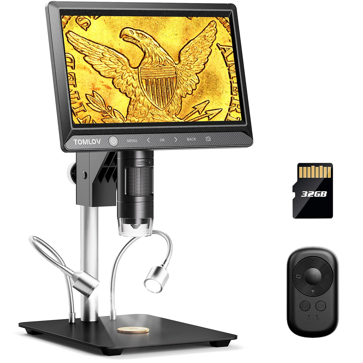 Tomlov Dm702 10.1'' Digital Microscope, Coin Microscope Full View, Usb Coin Magnifier With Light For Error Coins, Adults Solderi