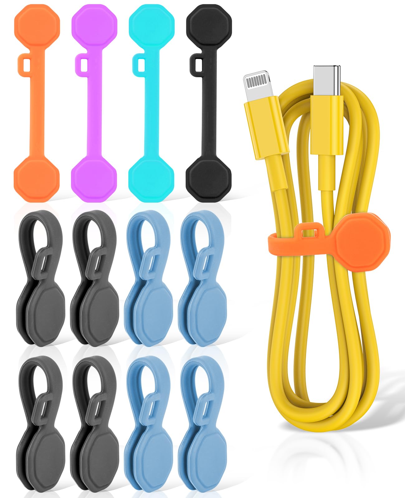 12 Pcs Silicone Magnetic Cable Ties, Cable Clips Cord Organizer [1S] Management Cable Cords, Reusable Magnet Cable Organizer, Ph