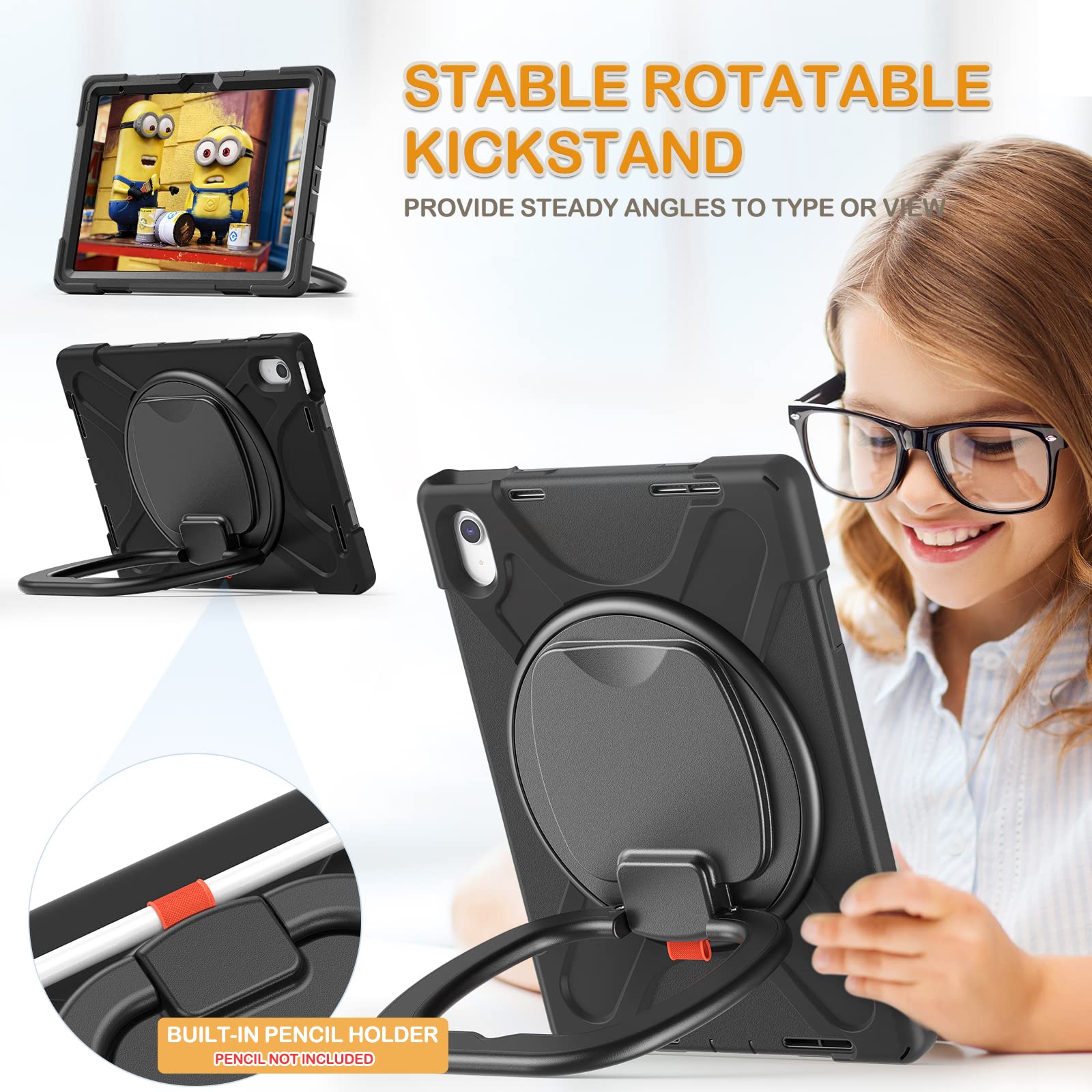 Braecn Case For 10.9    Ipad 10Th Generation 2022 A2696 A2757 A2777, Protective Silicone Rugged With Screen Protector/Swivel Rin