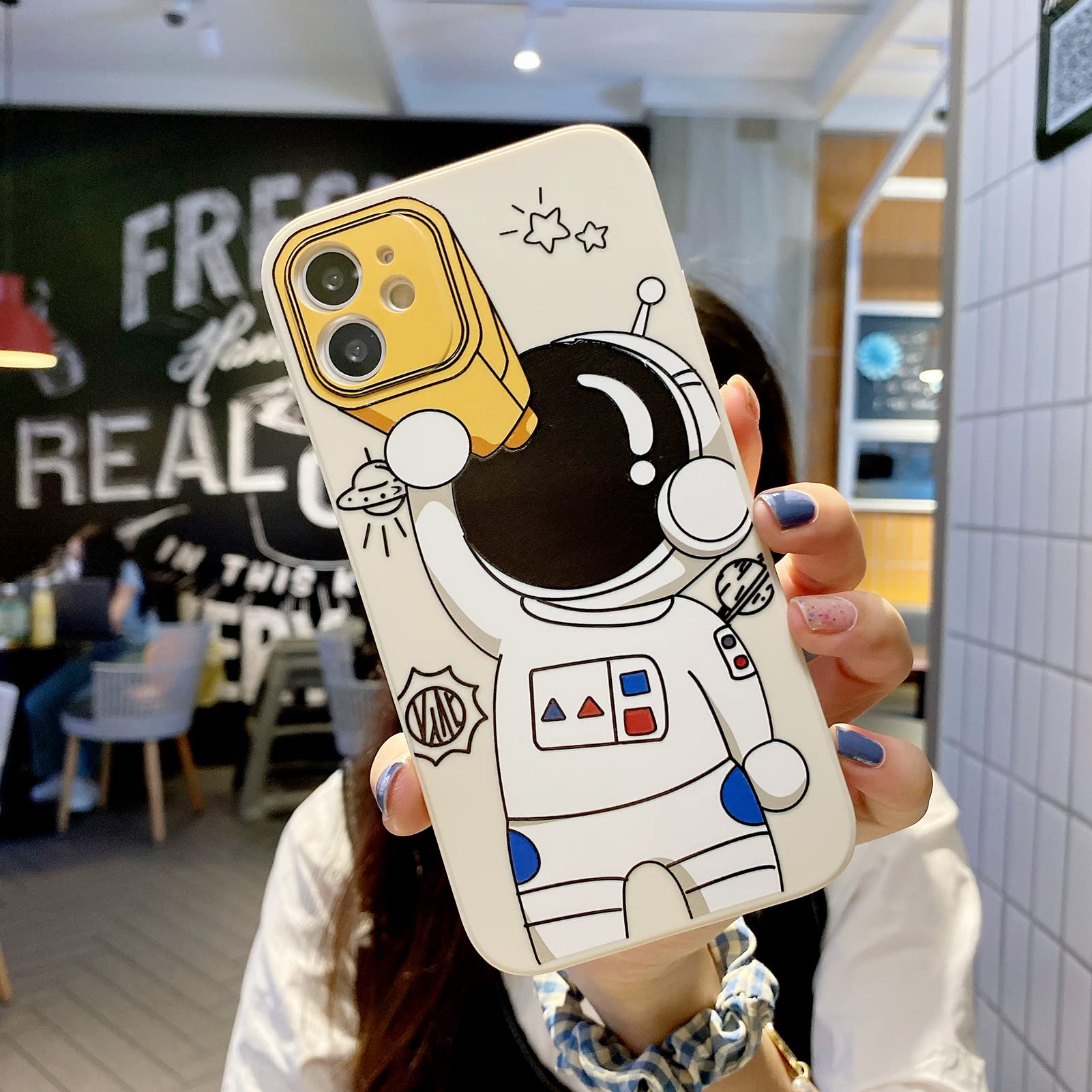 Yonds Queen iPhone 11 Pro Case Cartoon Astronaut Space Design Soft TPU Shockproof White Telescope