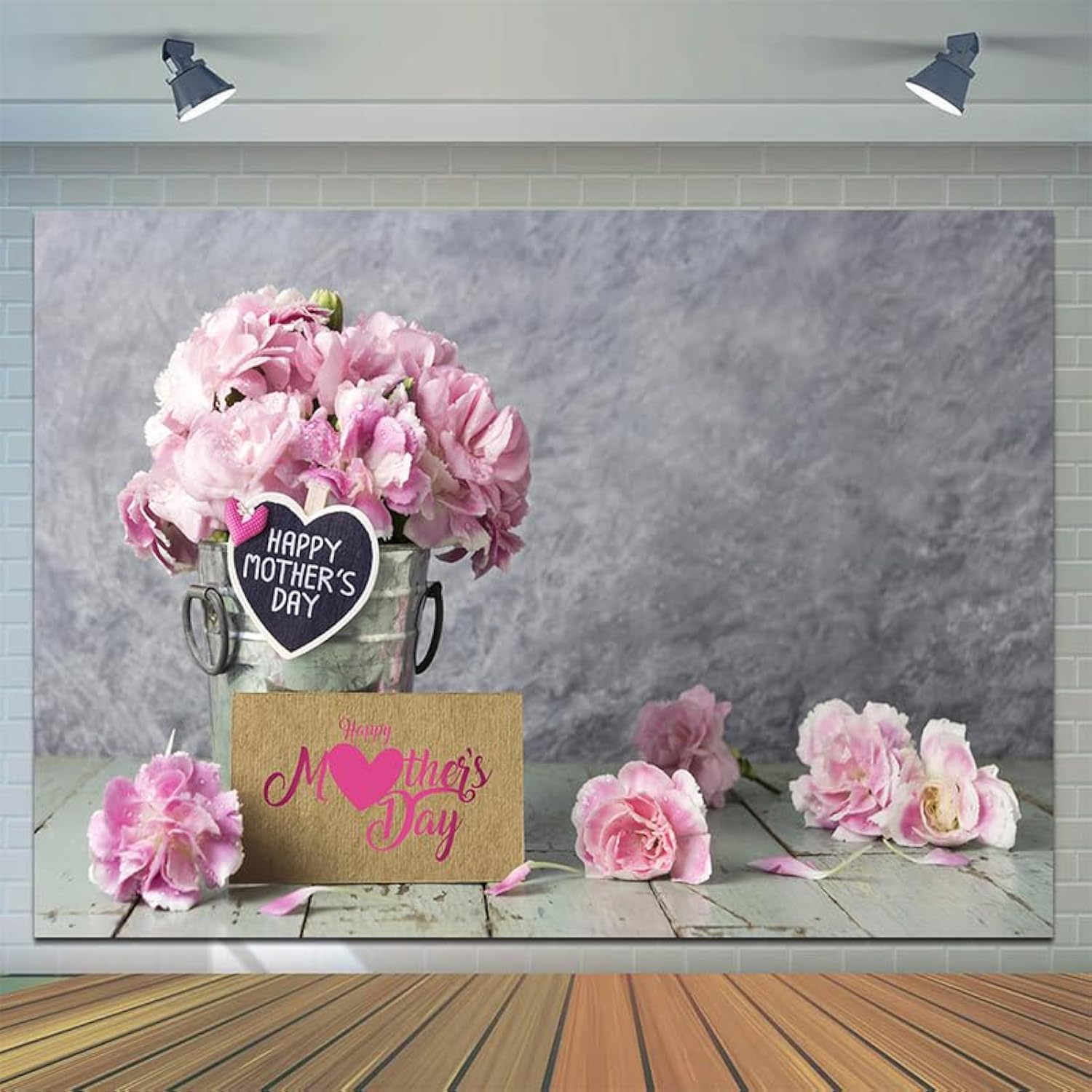CYLYH 7x5ft Mothers Day Backdrops Pink Carnation Background Happy Mothers Day Backdrop Gray Abstract Background Mothers Party