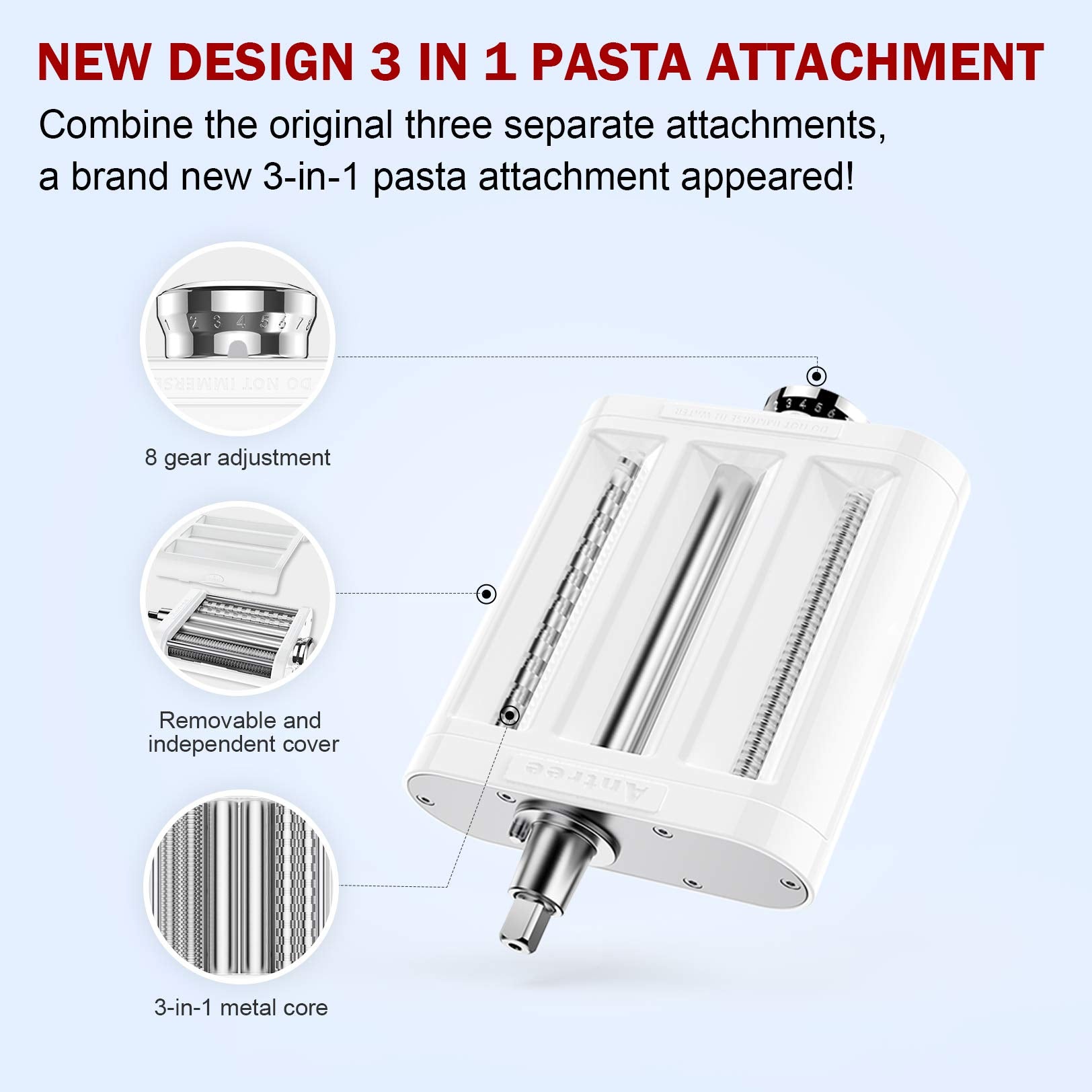 Antree 3 1 Pasta Maker Attachment For Kitchenaid Includes Pasta Sheet Roller Attachment & Spaghetti Cutter & Fettuccine Cutter A