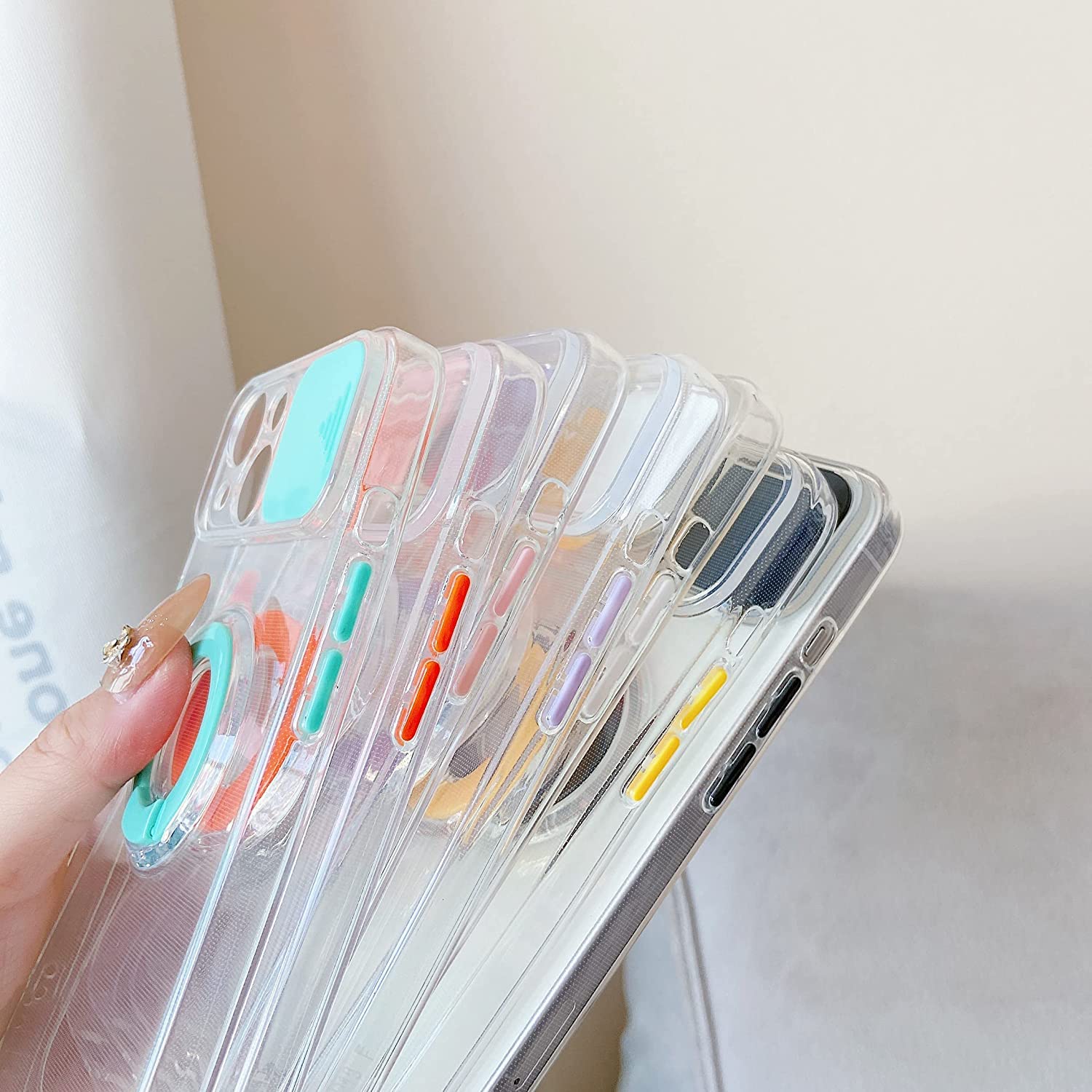 Caseative Candy Color Ring Holder Slide Lens Camera Cover Protection Clear Soft Compatible With Iphone Case (Black,Iphone 14 Pro