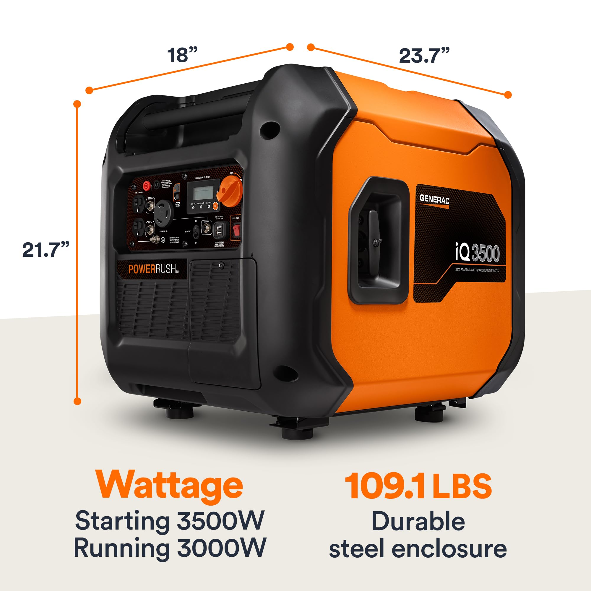 Generac 3,500-Watt Gas-Powered Portable Inverter Generator - Electric Start - Lightweight Enclosure Design For Ultra-Quiet Perfo