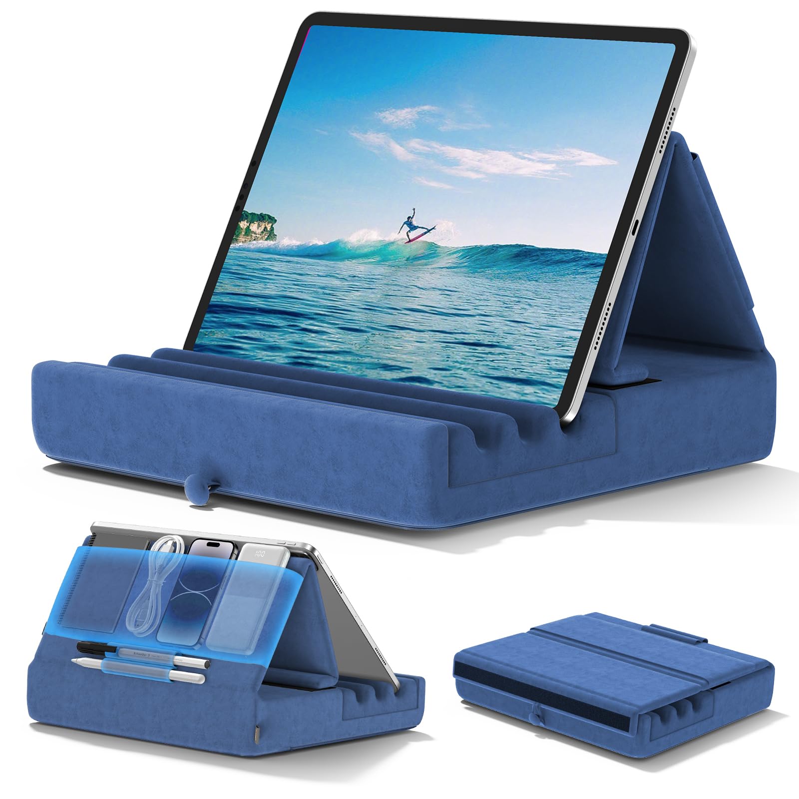 Kdd Tablet Pillow Holder, Foldable Ipad Stand For Lap, Bed And Desk  Tablet Soft Pad Dock With Pocket & Stylus Mount Compatible