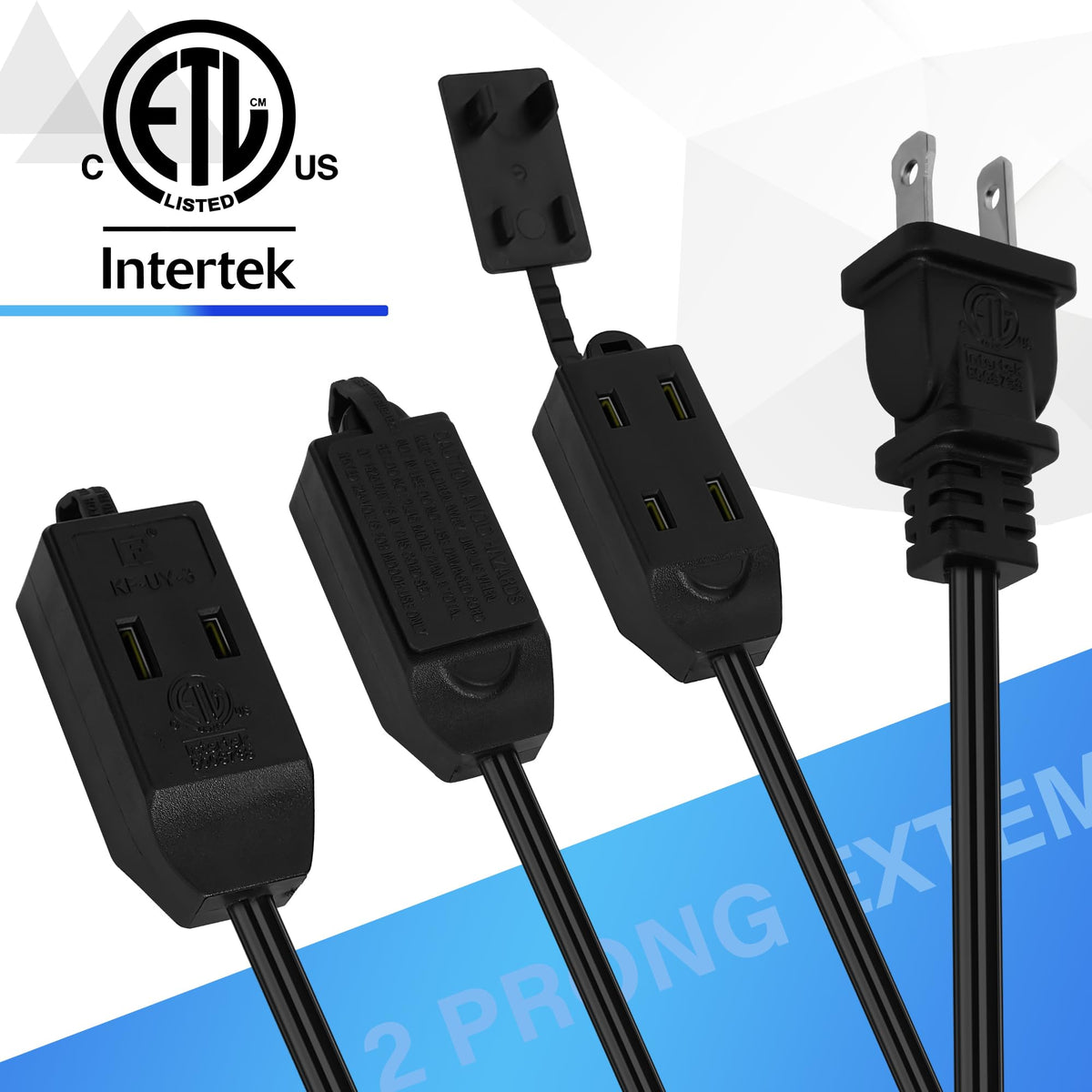 2 Prong Extension Cable 25 Ft, Extra Long Power Cord With 3 Outlets ...