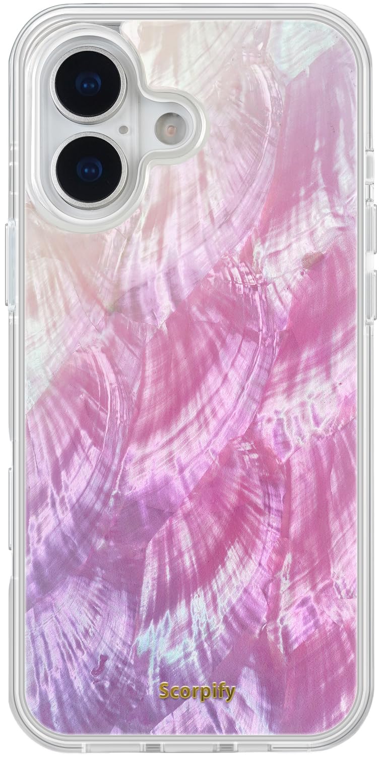 SCORPIFY for iPhone 17 Case [Compatible with MagSafe] with Genuine Pink Mother of Pearl Design and Seashell Pattern, Cute Clear 