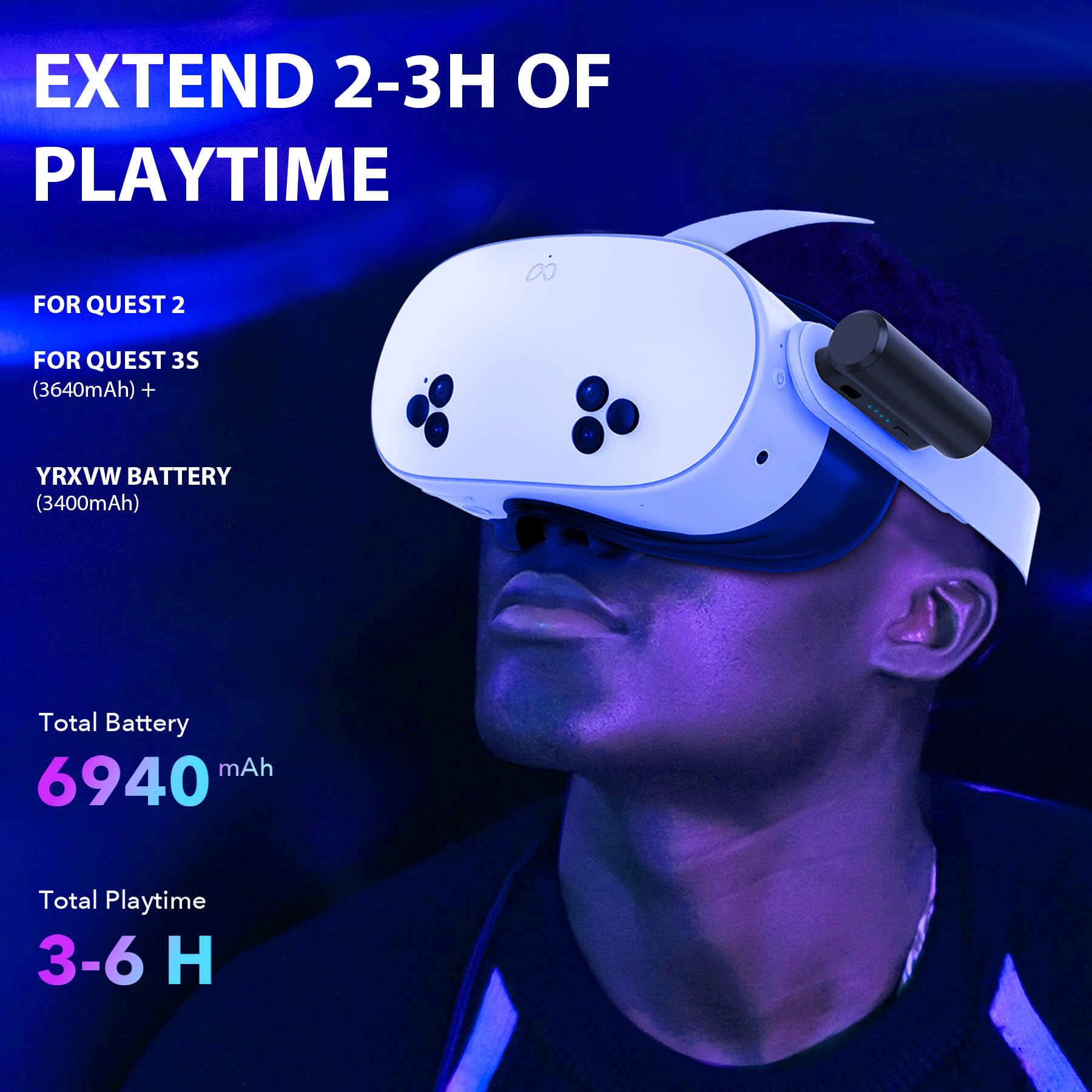 Yrxvw Battery Pack Compatible With Meta Quest 3S/Oculus Quest 2 Accessories,Portable Fast Charger Vr Battery Pack, Light Weight