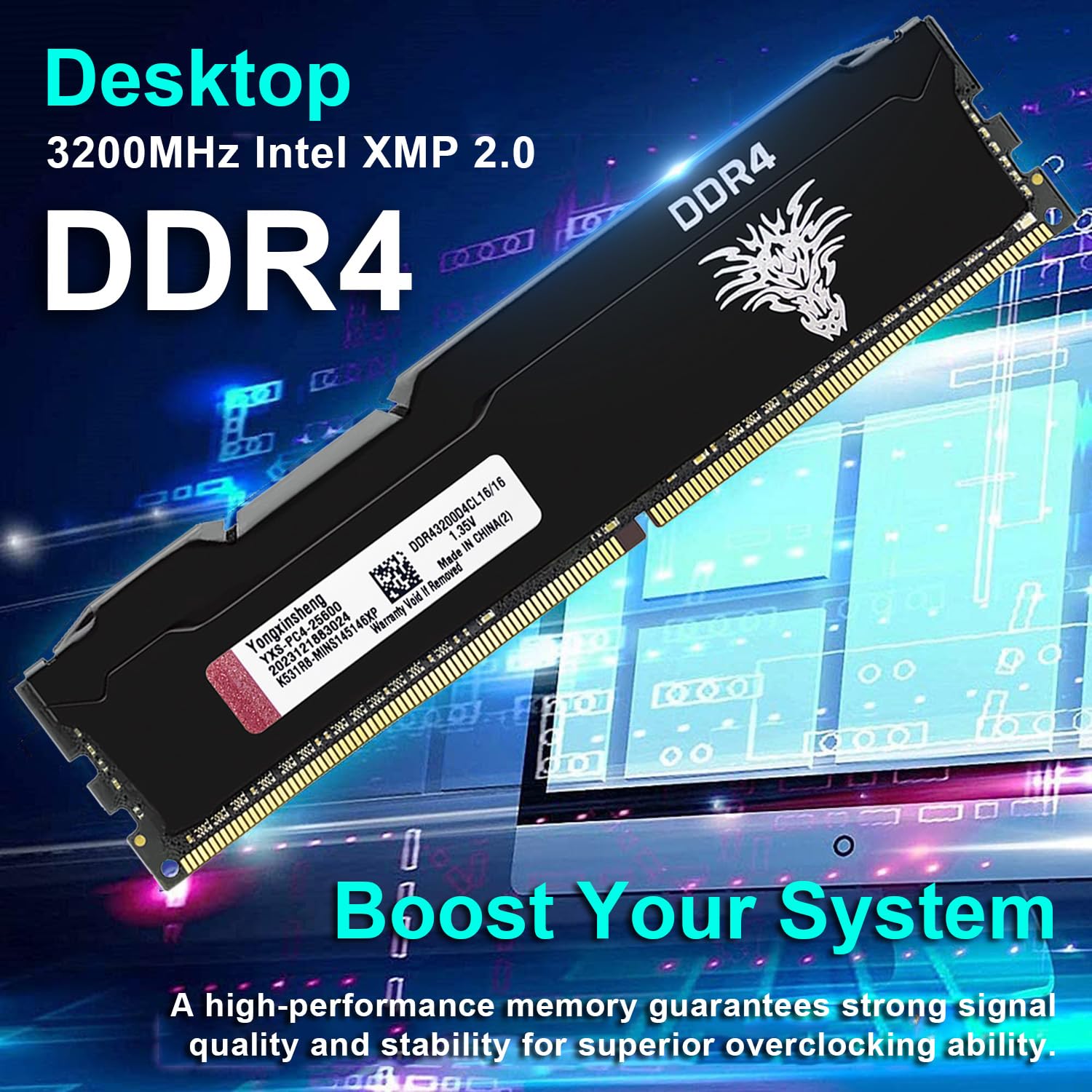 Yongxinsheng Ddr4 3200Mhz 32Gb Kit (16Gbx2) Desktop Ram Pc4 25600 Udimm Non Ecc Unbuffered 1.35V 288 Pin Cl16 Pc Computer Memory