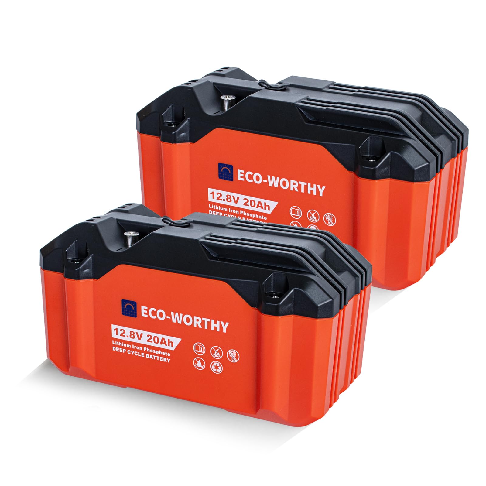 ECO-WORTHY 2 Pack Portable 12V 20AH LiFePO4 Battery, Lithium Deep Cycle Rechargeable Battery, Built-in BMS, 4000+ Cycles,Perfect