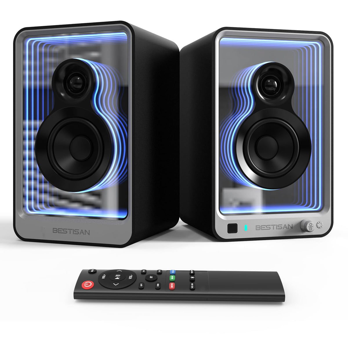 Bestisan Sr15 Bluetooth Bookshelf Speakers, Active Stereo Speakers For Tv/Record Player With Subwoofer Out And Light Effects, Tu