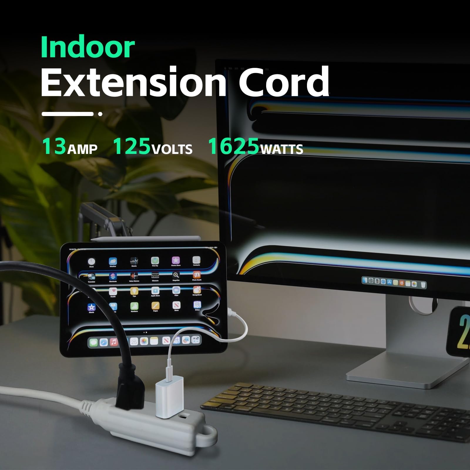 Ep Low Profile 3 Ft Flat Plug Extension Cord   16 Awg 3 Prong Grounded Cable With 3 Outlets, Perfect For Indoor Use, White