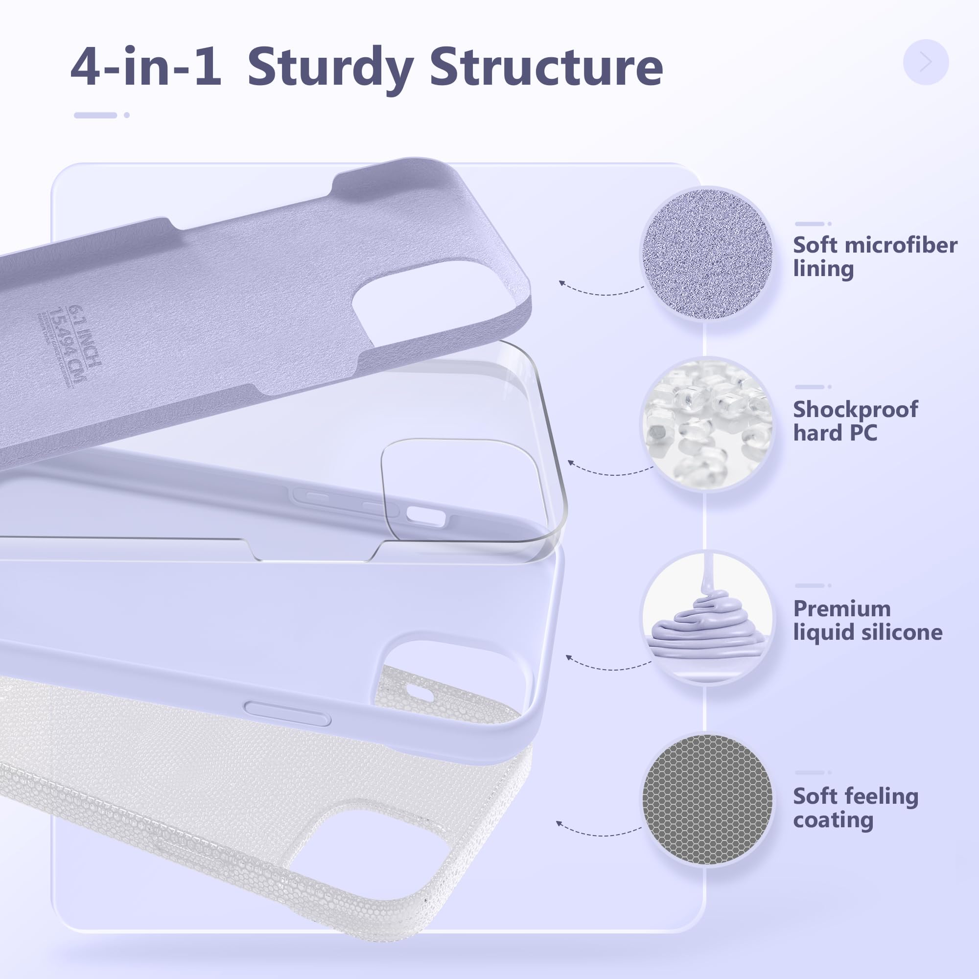 Gonez For Iphone 14 Case Silicone, With 2X Screen Protector + 2X Camera Lens Protector, [Soft Anti Scratch Microfiber Lining], L