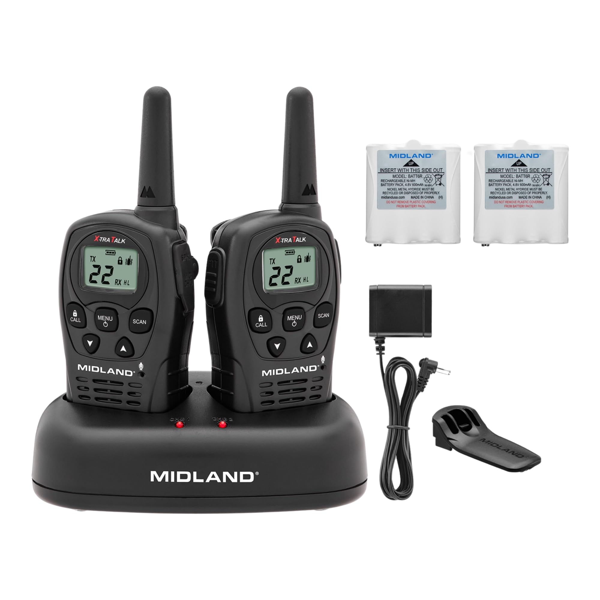 Midland   Lxt500Vp3, 22 Channel Frs Walkie Talkies With Channel Scan   Extended Range Two Way Radios, Silent Operation, Batteries Included (Pair Pack) (Black)