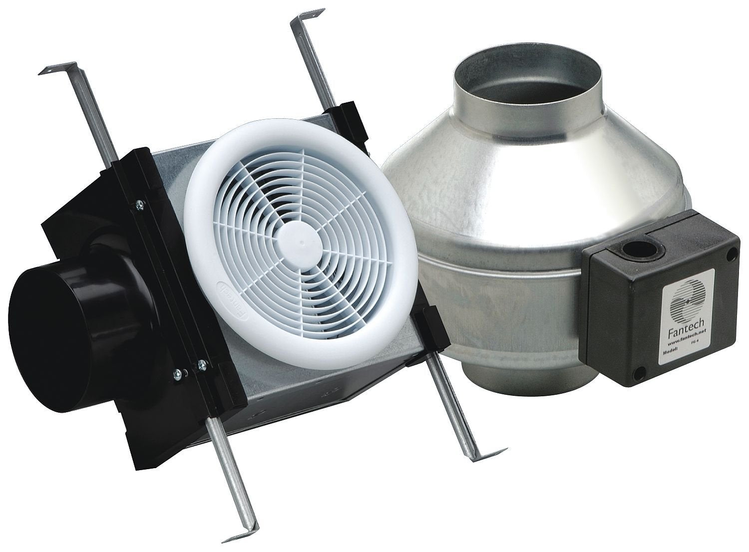 Fantech PB110 Inline Exhaust Bath Fan Kit, 110 CFM, Remote mount fan, for 4 duct