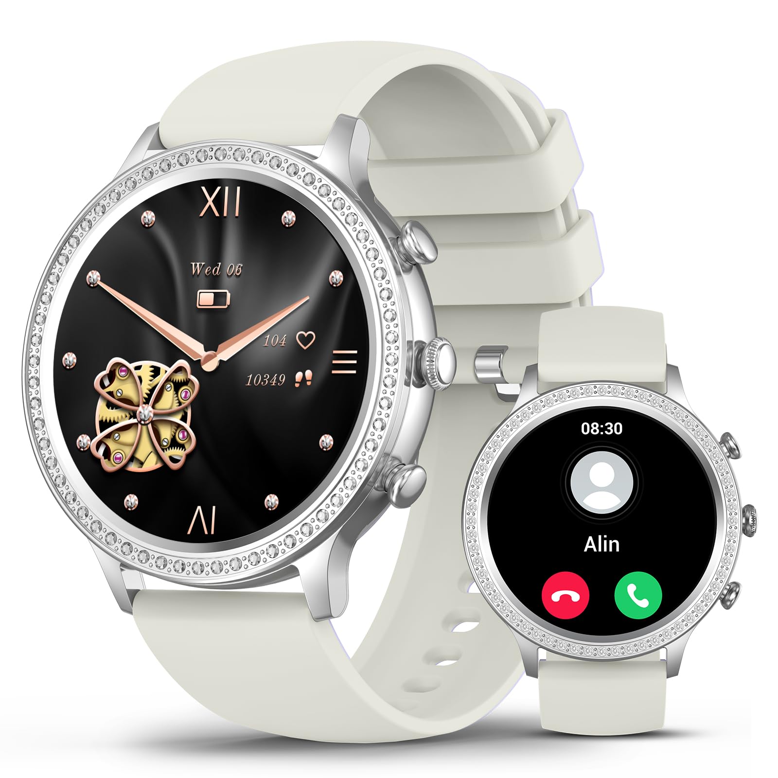 Souyie Smart Watches For Women With Diamonds,Smartwatch For Android Ios Phones, 1.32 Display, Ip67 Waterproof Fitness Tracker Wi