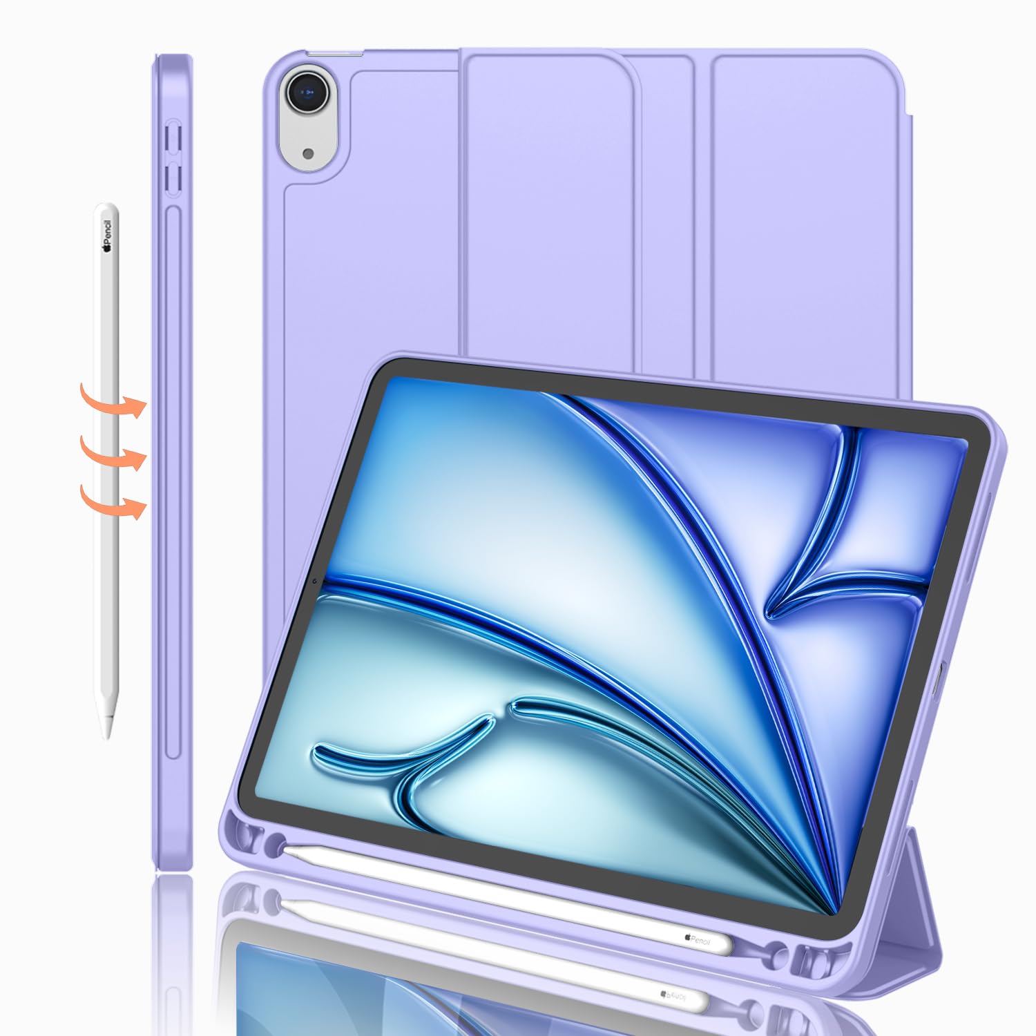 Imieet Ipad Air 11 Inch Case M3(2025) / M2 (2024), Ipad Air 5Th/4Th Generation Case 2022/2020 10.9 Inch With Pencil Holder,Trifold Stand Smart Case With Soft Tpu Back(Light Purple)