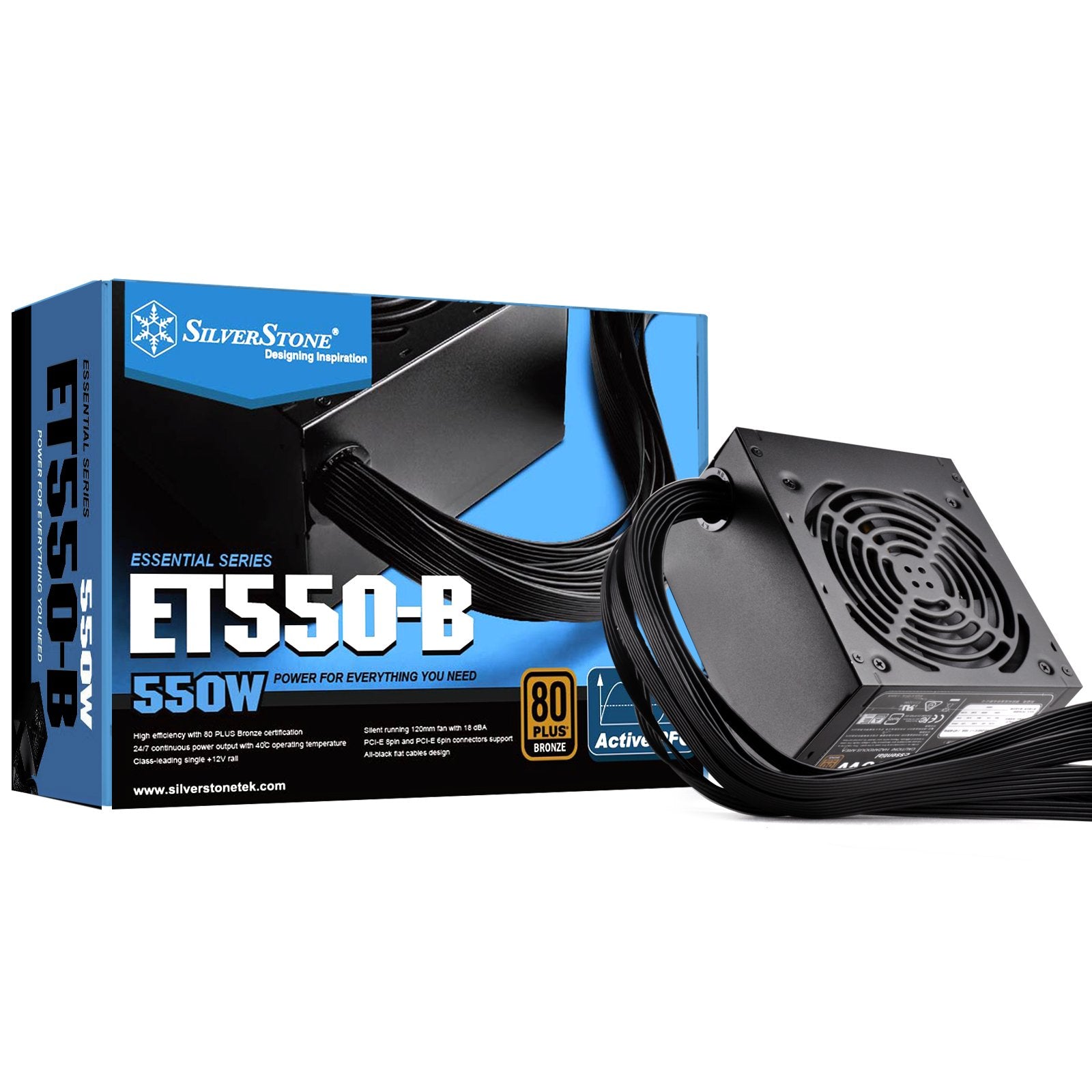 Silverstone Technology 550 Watt 80 Plus Bronze Atx Psu With Flat Black Cables Et550 B Power Supply, Sst Et550 B