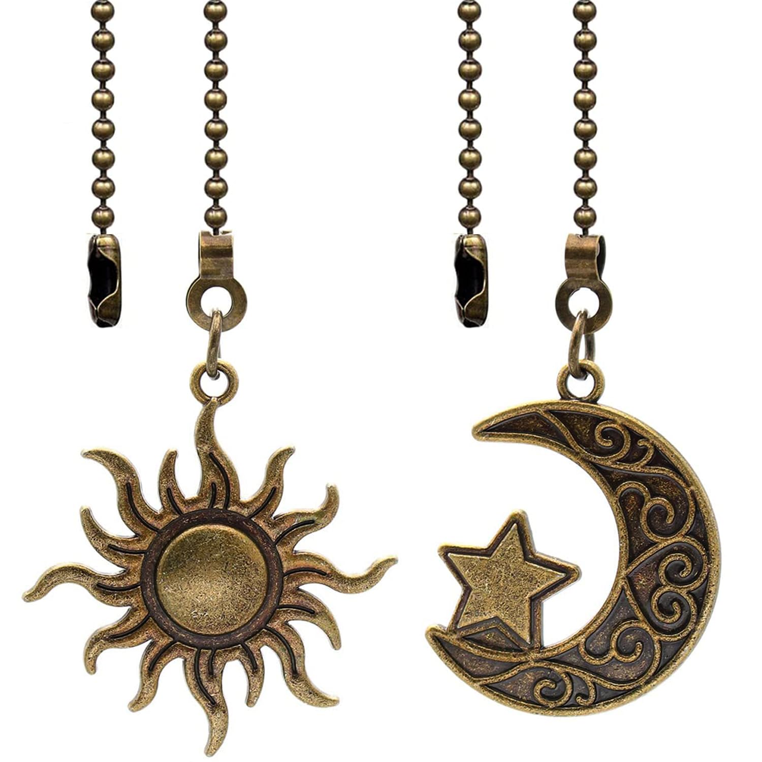 Akahttbn 2pcs Sun and moon pull chain extension for ceiling fans and lights, with Ball Chain Connector (Bronze)
