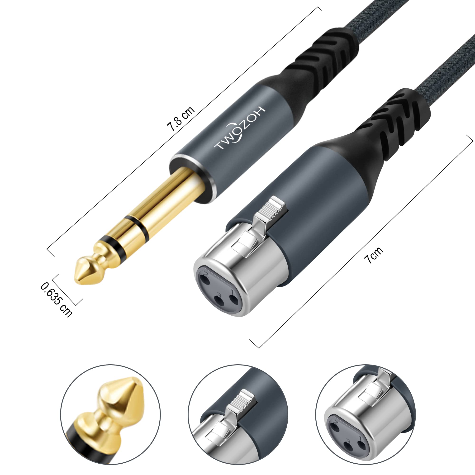 Twozoh Xlr Female To 1/4 Trs Cable 6.6Ft, Braided 6.35Mm Stereo Jack Balanced To 3Pin Xlr Microphone Cable