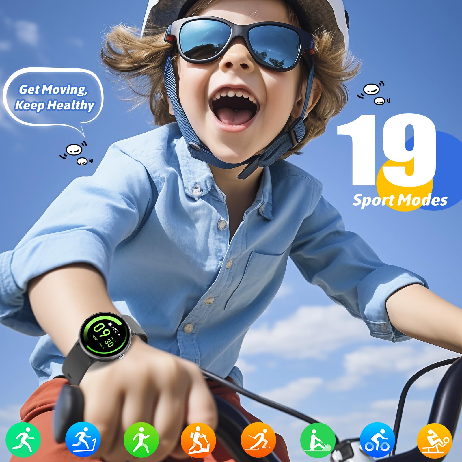 Joyele Smart Watch For Kids Boy Girl, No Phone Needed Kids Watch Waterproof With 19 Sport Modes, Pedometer, Sleep Monitor, Kids