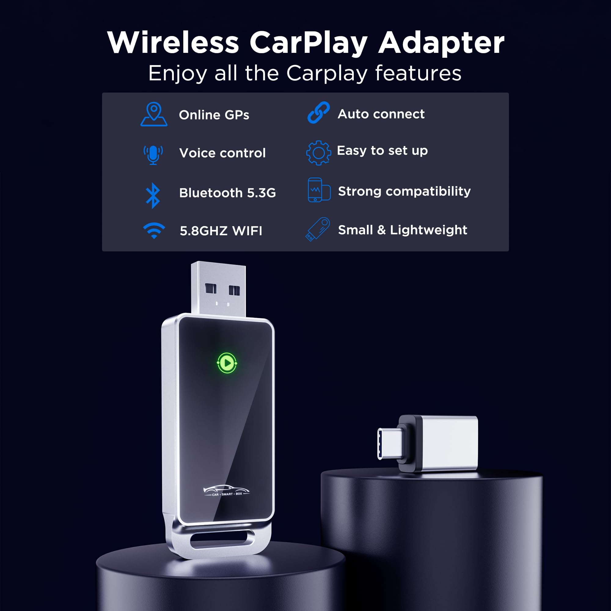 Vnilrgle Wireless Carplay Adapter 2024 Upgrade, Plug And Play, No Latency, Converts Factory Wired To Wireless, Compatible With I