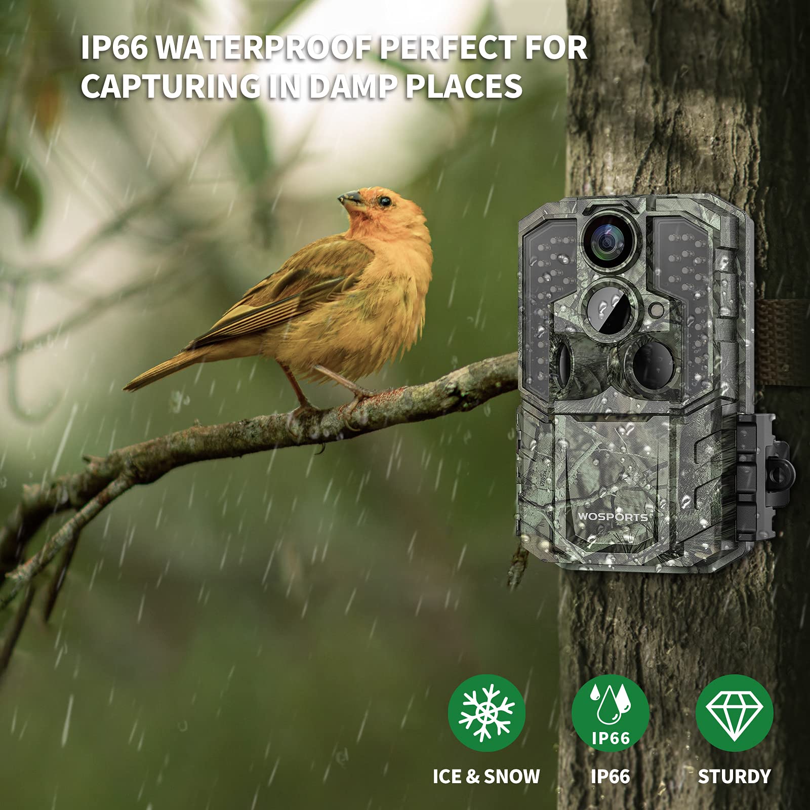 Wosports Trail Camera,36Mp 4K 0.2S Trigger Motion Activated,Game Hunting Camera With Night Vision Ip66 Waterproof 2.0''Lcd 120Wi