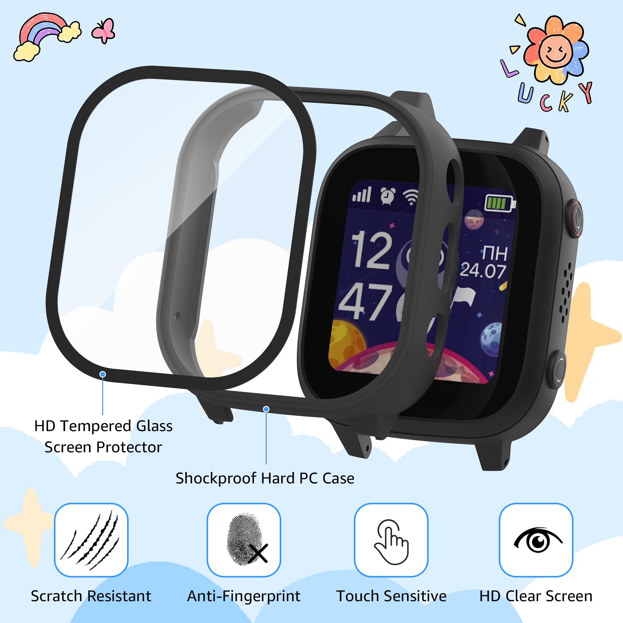 Tiorecime 2 Pack Case For Cosmo Jrtrack 3 And 4 Smart Watch With Tempered Glass Screen Protector, Shockproof Hard Pc Bumper, Scr