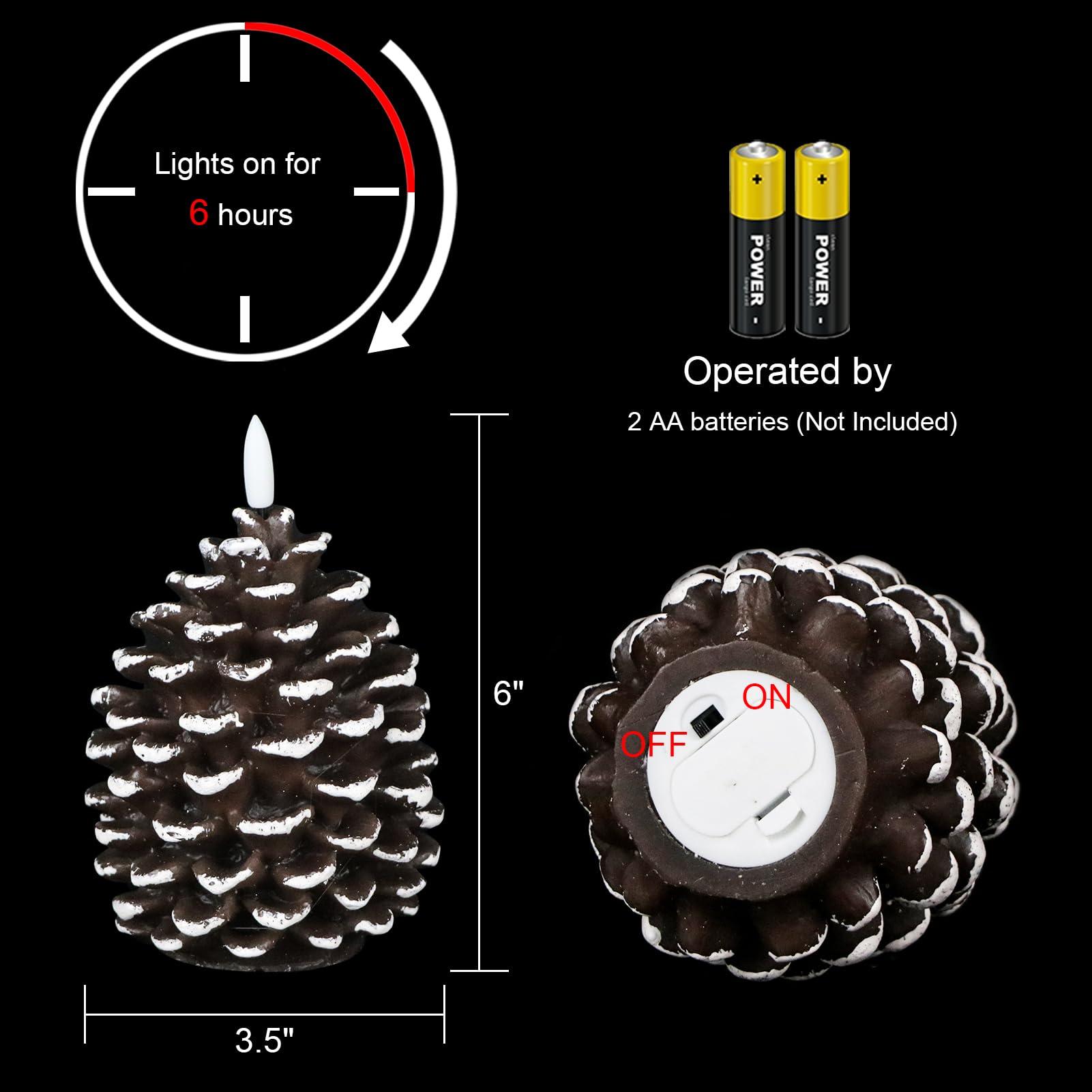 Wondise Flameless Candles With Timer, Battery Operated Flickering 3D Wick Real Wax Pine Cone Candles For Christmas Indoor Decora