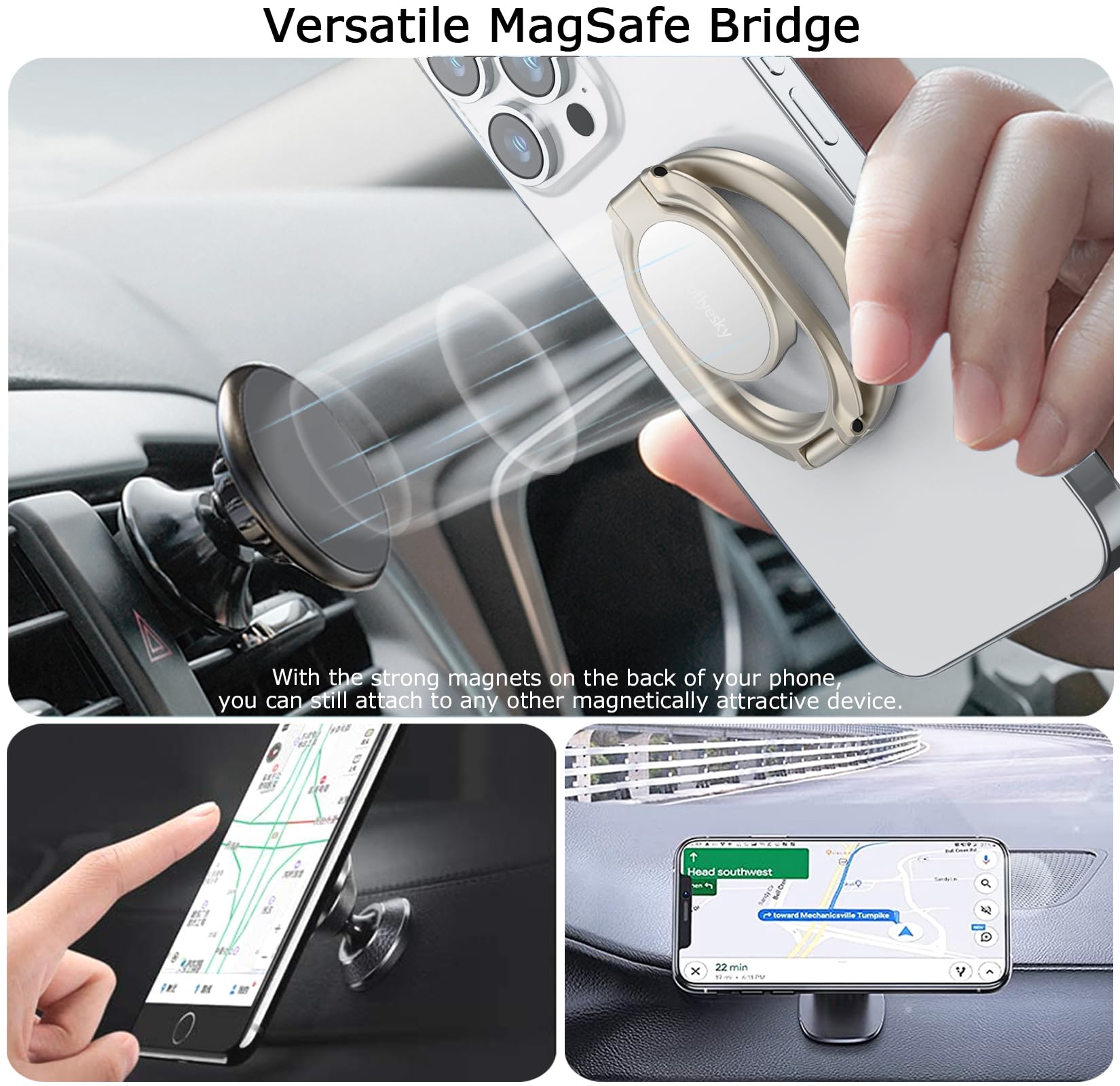 Magnetic Phone Ring Holder, Double Adjustable Gym Finger Ring Grip And Stand, Removable Phone Grip, For Iphone, Ipad And Smartph