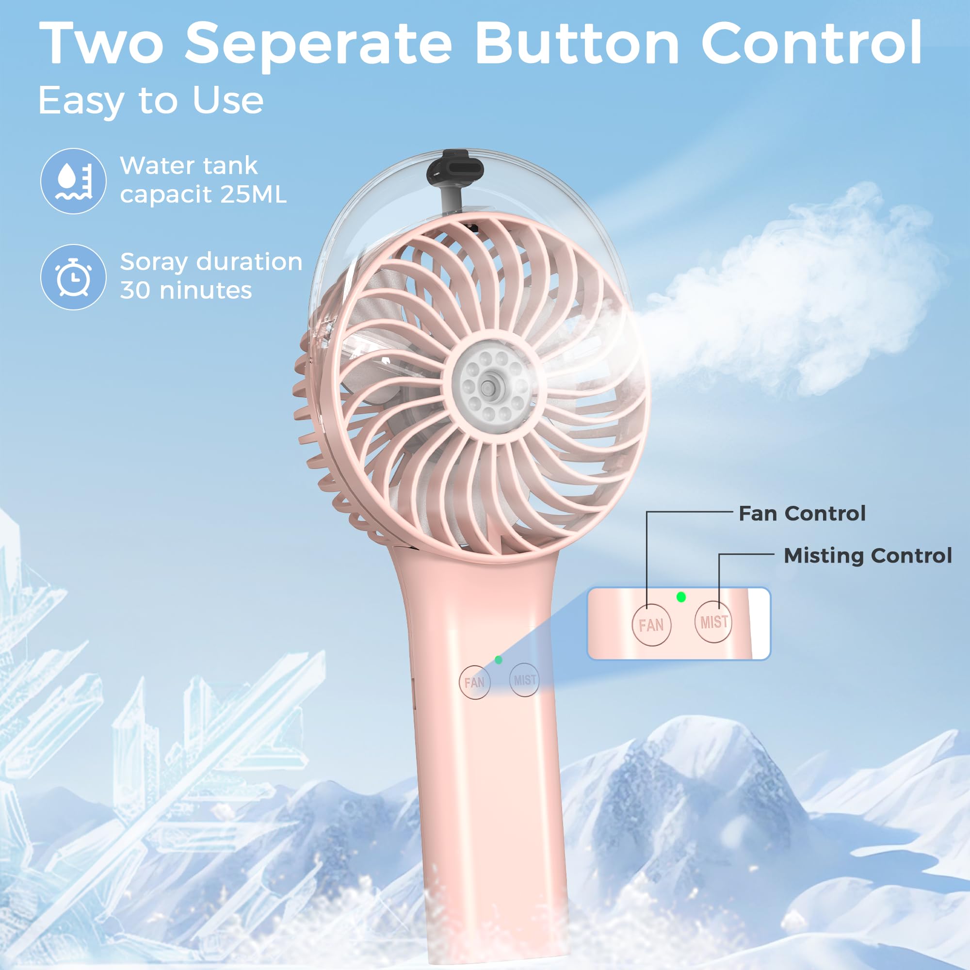 Comlife Portable Handheld Misting Fan, 3000Mah Rechargeable Battery Operated Spray Water Mist Fan, Foldable Mini Personal Fan Fo