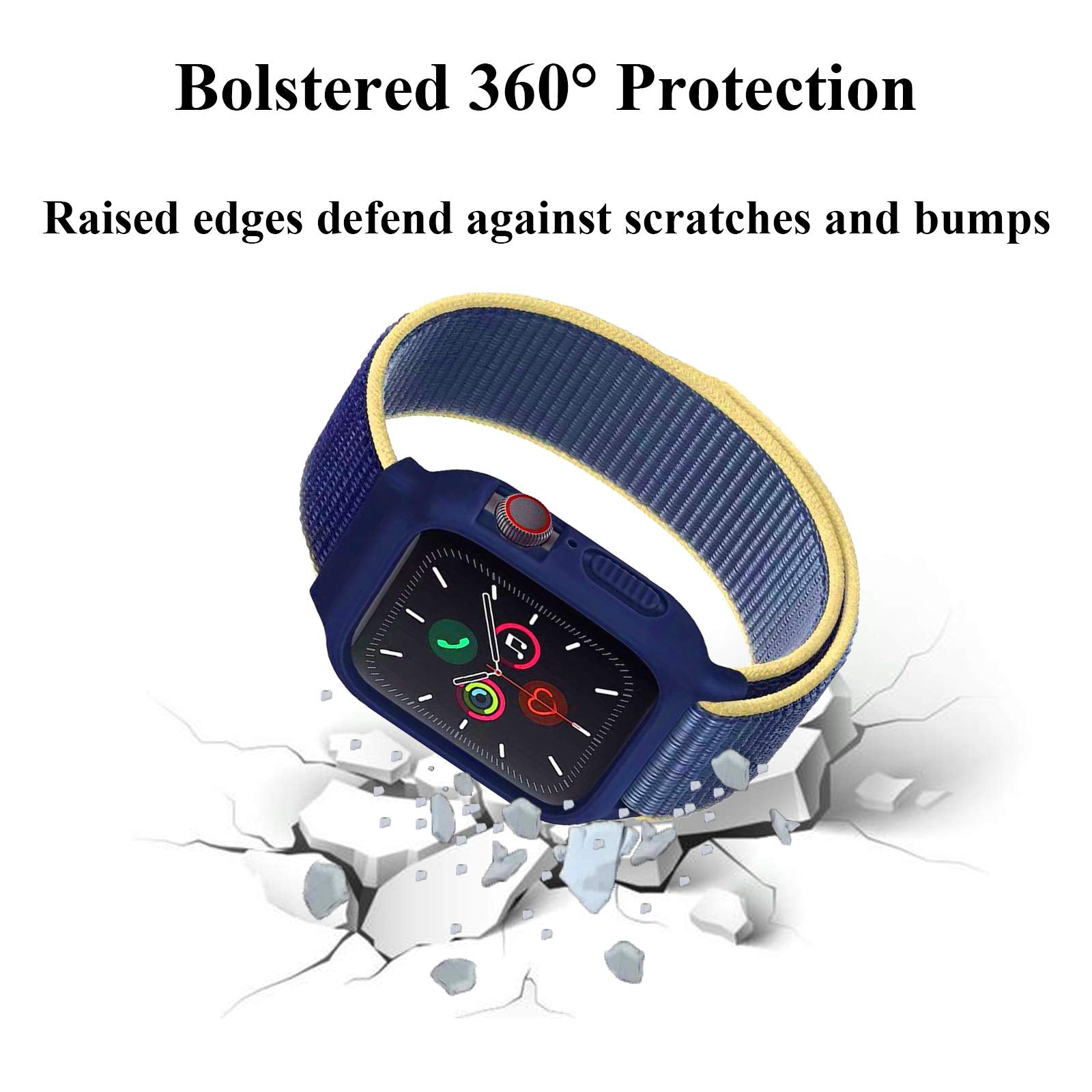 Nylon Sport Band With Case Compatible With Apple Watch Band 41Mm 40Mm 38Mm, Protective Silicone Bumper Case With Nylon Sport Loop Strap For Series 9/8/7/6/5/4/Se2/Se For Kids Women Men, Yellow Blue