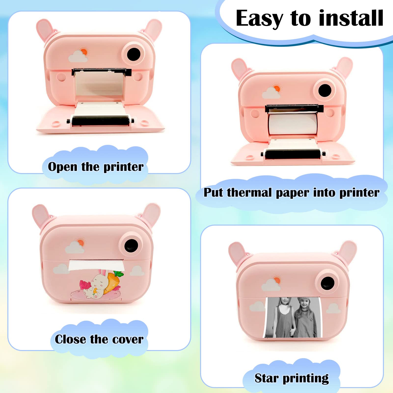 18 Rolls Kids Instant Camera Refill Print Paper,Instant Camera Thermal Paper Photo Printer Fit For Most Kids Instant Camera Refi