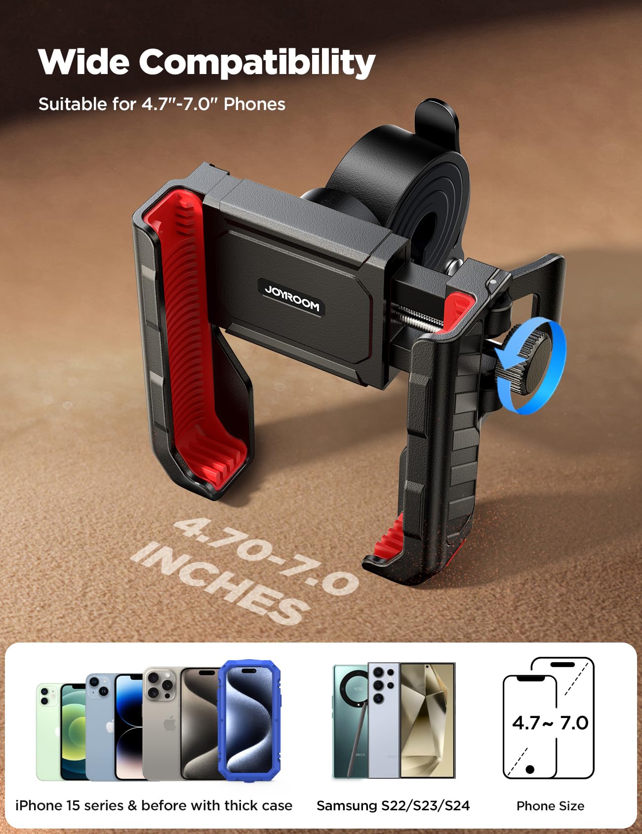 Joyroom Motorcycle Bike Phone Mount Holder - Bicycle Handlebar Cell Phone Mount - Stroller Scooter Phone Clip For Iphone Samsung