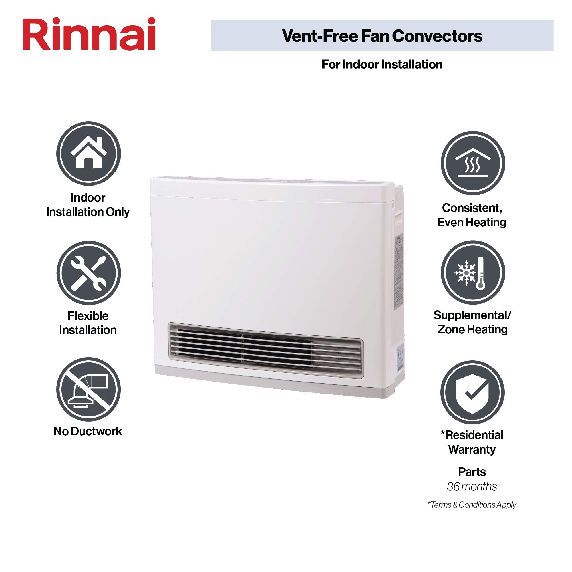 Rinnai Fc824N Ventless Natural Gas Heater, Energy Efficient Space Heater With Programmable Thermostat