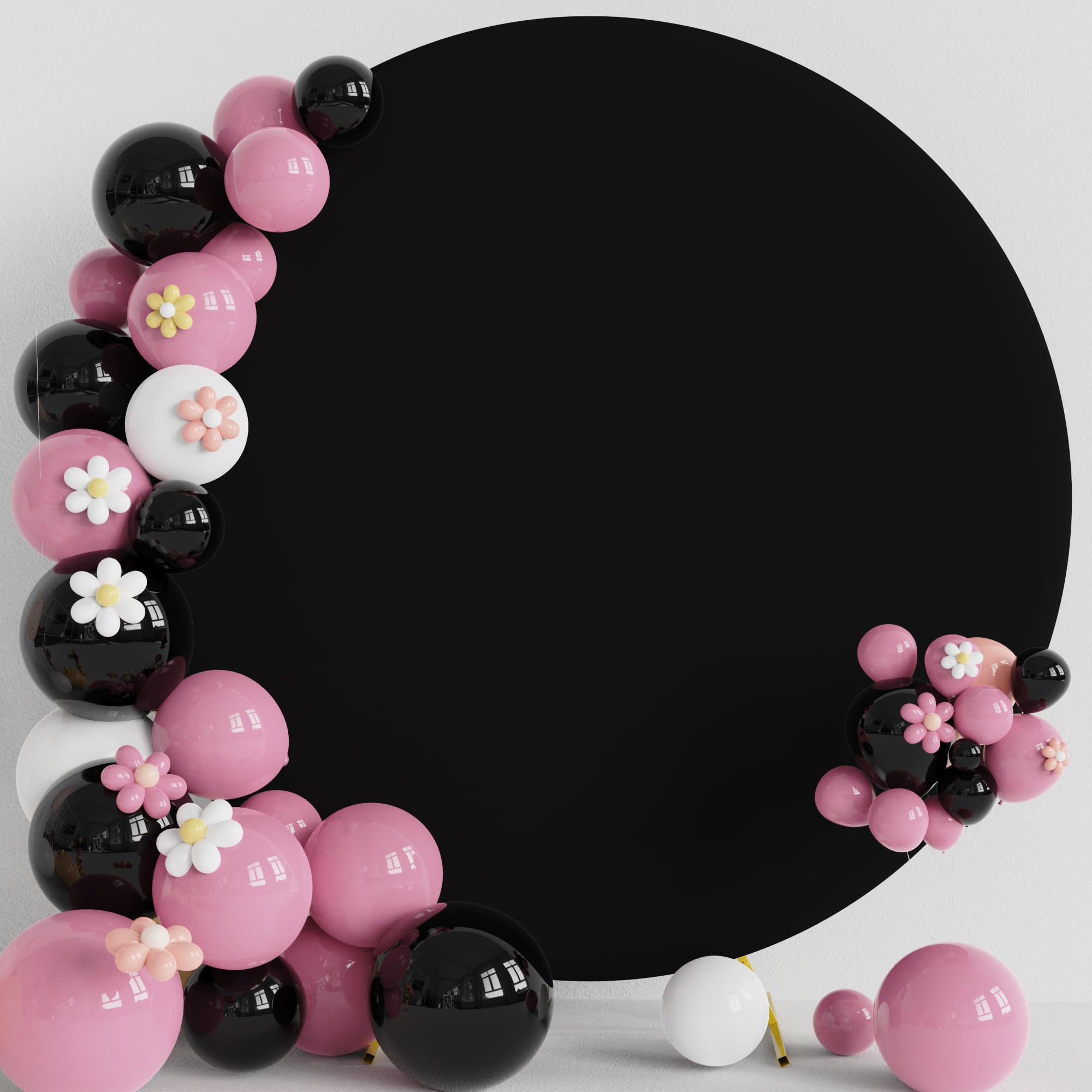 Putros 6.6Ft Round Backdrop Cover Black Circle Arch Cover With Buckles Polyester Fitted Round Balloon Arch Cover For Wedding Bir