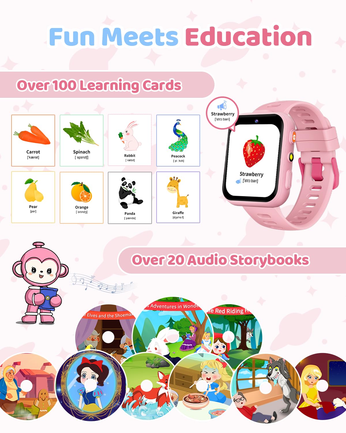 Tictiky Smart Watch For Kids, Kids Watch With 2 Cameras, 30 Puzzle Games, Learning Cards, Video Music Player, Audiobooks, Pedome