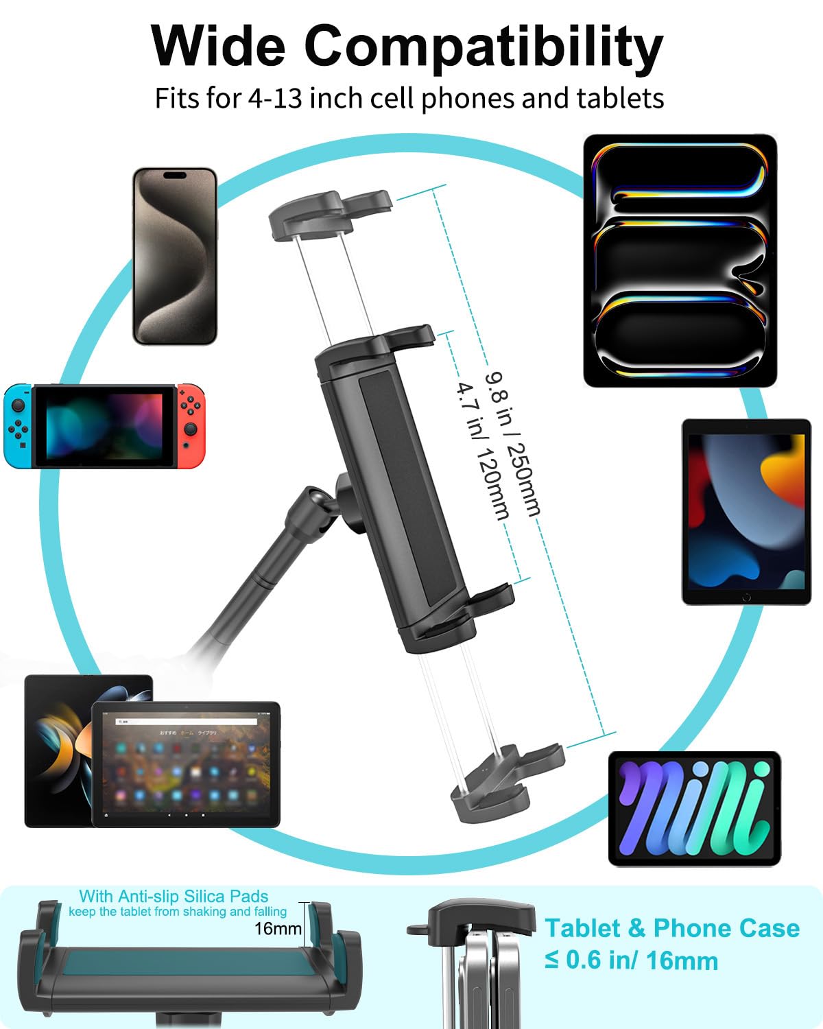 Dosvsi Tablet Wall Holder, Metal Magic Arm Tablet Wall Mount, Drill Base Phone Wall Stand For Kitchen/Office/Kiosk, Fits Ipad Pr