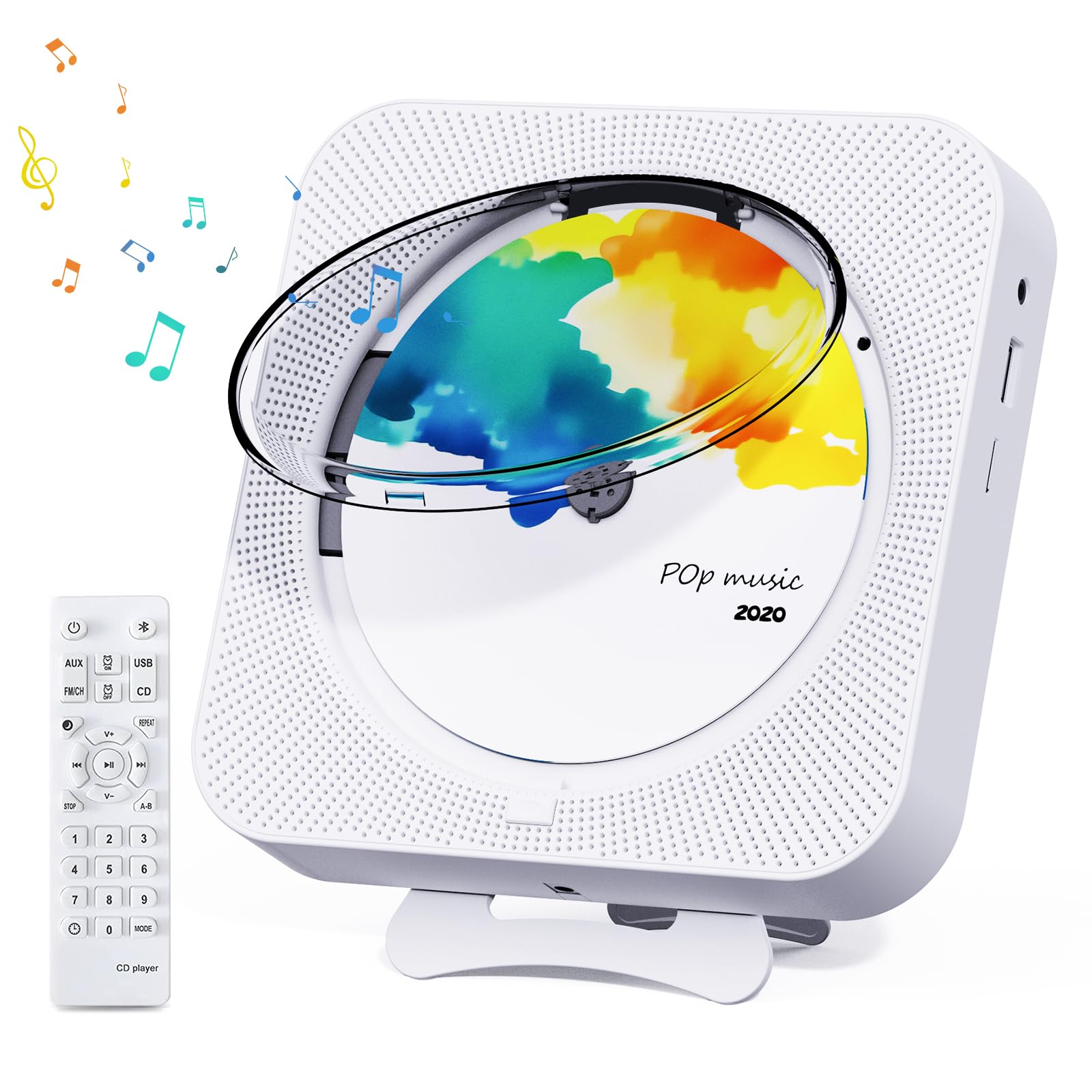 Envycloud Cd Player Portable Bluetooth Desktop Cd Player For Home, Built In Dual Speakers And Led Display With Remote Control, S